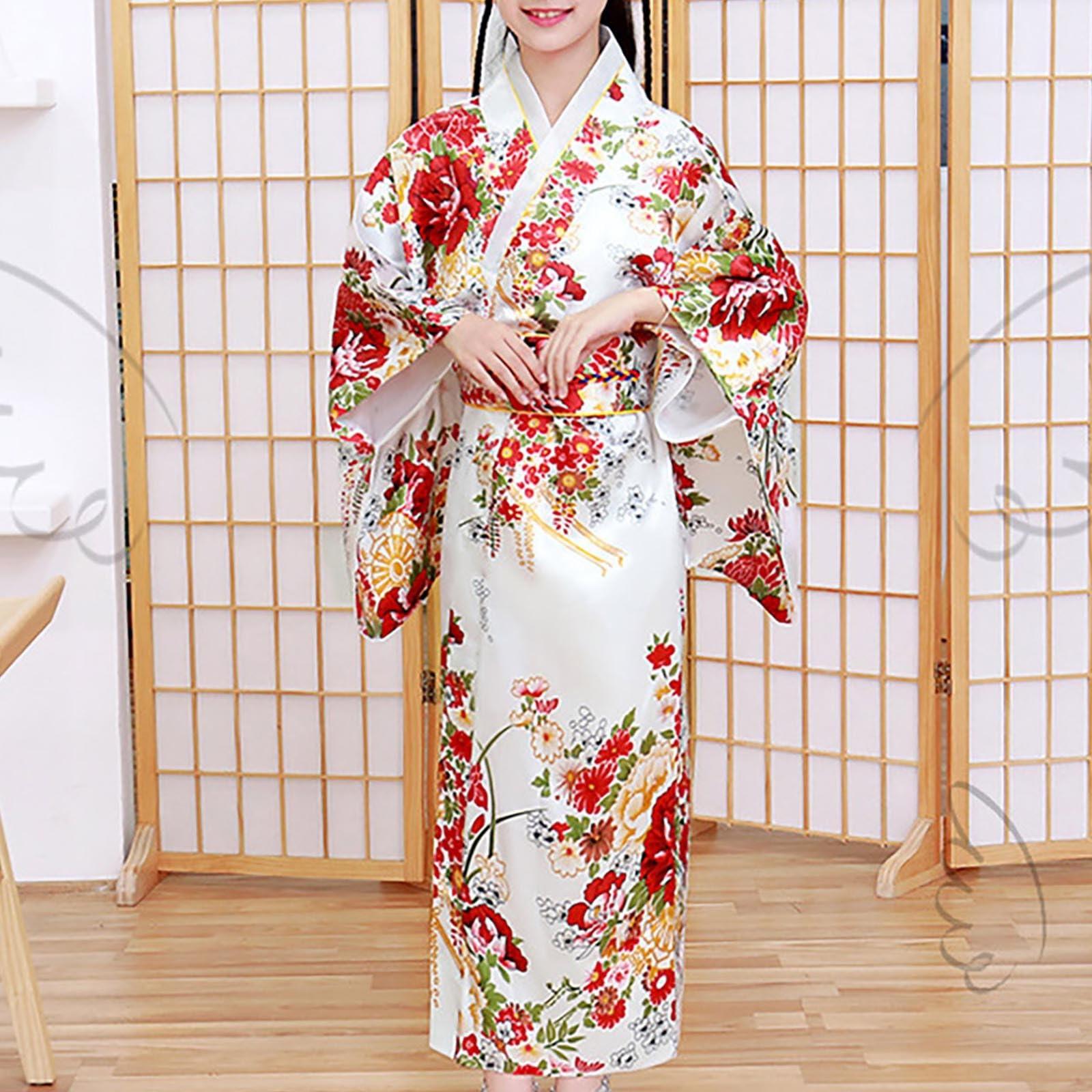 KAGAYD Japanese Traditional Robe Girls Halloween Costum Kids Kimono Outfits Loose Fit Dresses for Girls (White, 9-10 Years)