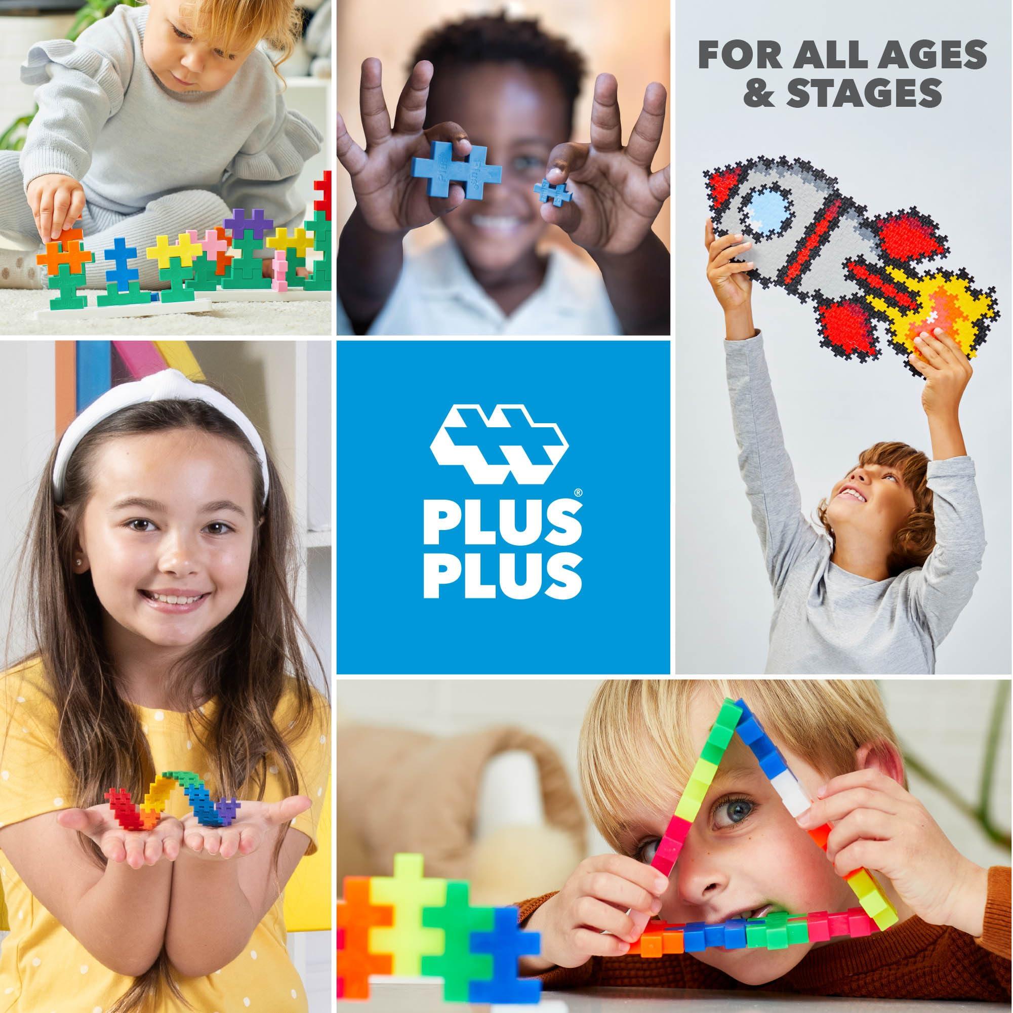 PLUS PLUS PLUS PLUS - Open Play Set - 600 Piece - Basic Color Mix, Construction Building Stem Toy, Interlocking Mini Puzzle Blocks for Kids