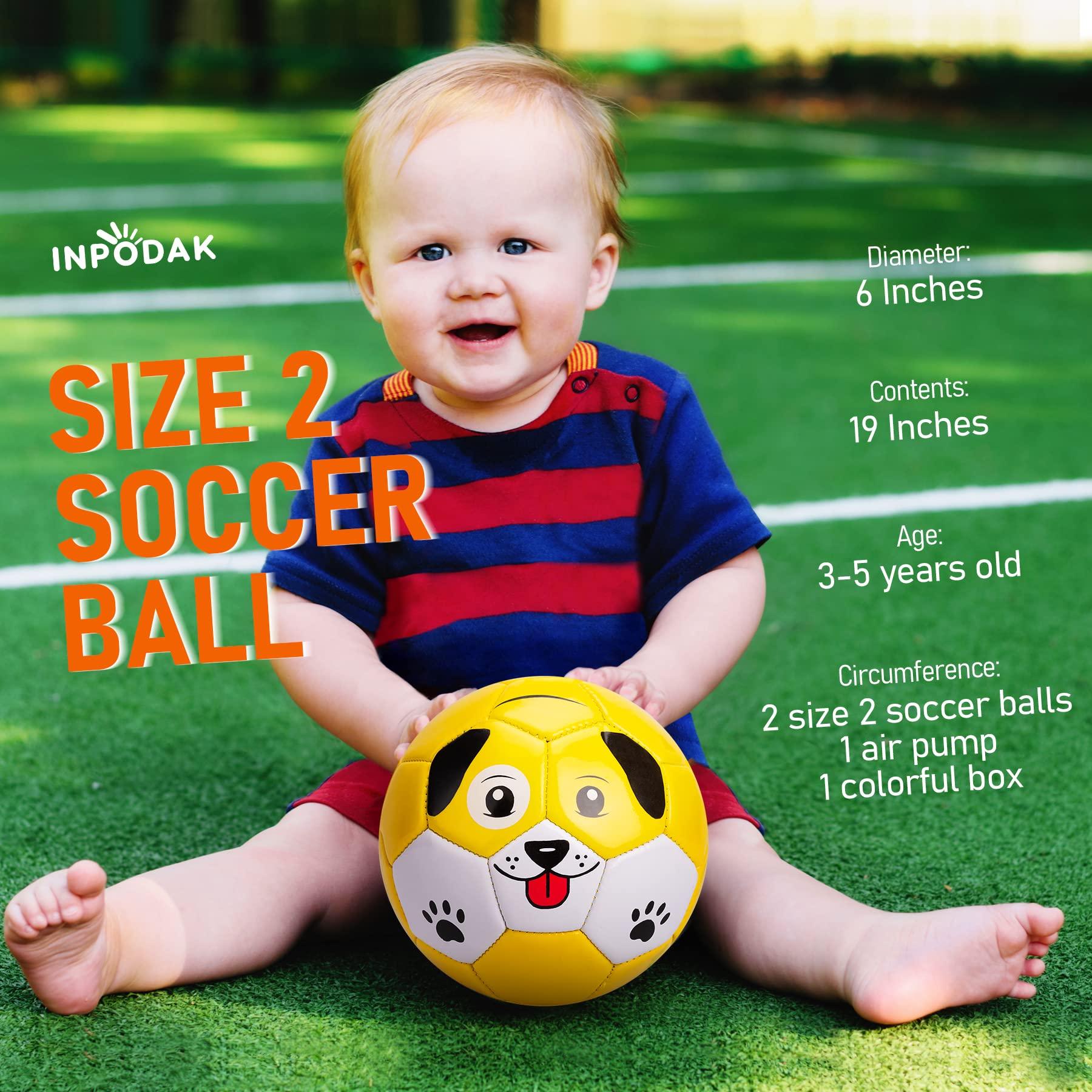 INPODAK INPODAK 2 Pack Toddler Soccer Ball Size 2 Cartoon Balls for Kids 2 3 4 5 6 with Pump, Mesh Bag and Gift Box for Birthdays, Christmas, and Parties