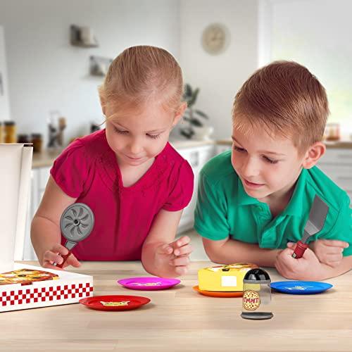 Lollipop Kids Pizza Toy Set, Pretend Kitchen Play Food, Slice & Serve Toy Pizza with Box, Pie Cutter & Fake Condiments