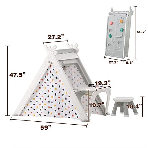 Merax Merax Foldable Triangle Climber, 4-in-1 Kids Hideaway Play Tent with Art Easel, Stool for Toddlers, Climbing Triangle Crawling Tunnel Toy Activity Play Set (White)
