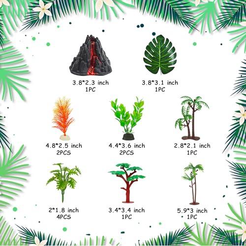 DRWATE 19 PCS Dinosaur Cake Toppers With Dinosaur Eggs Leaves Trees Cake Decorations For Birthday Party Dinosaur Themed Party Wild Animals Party Kids Party Cake Decorationstype1