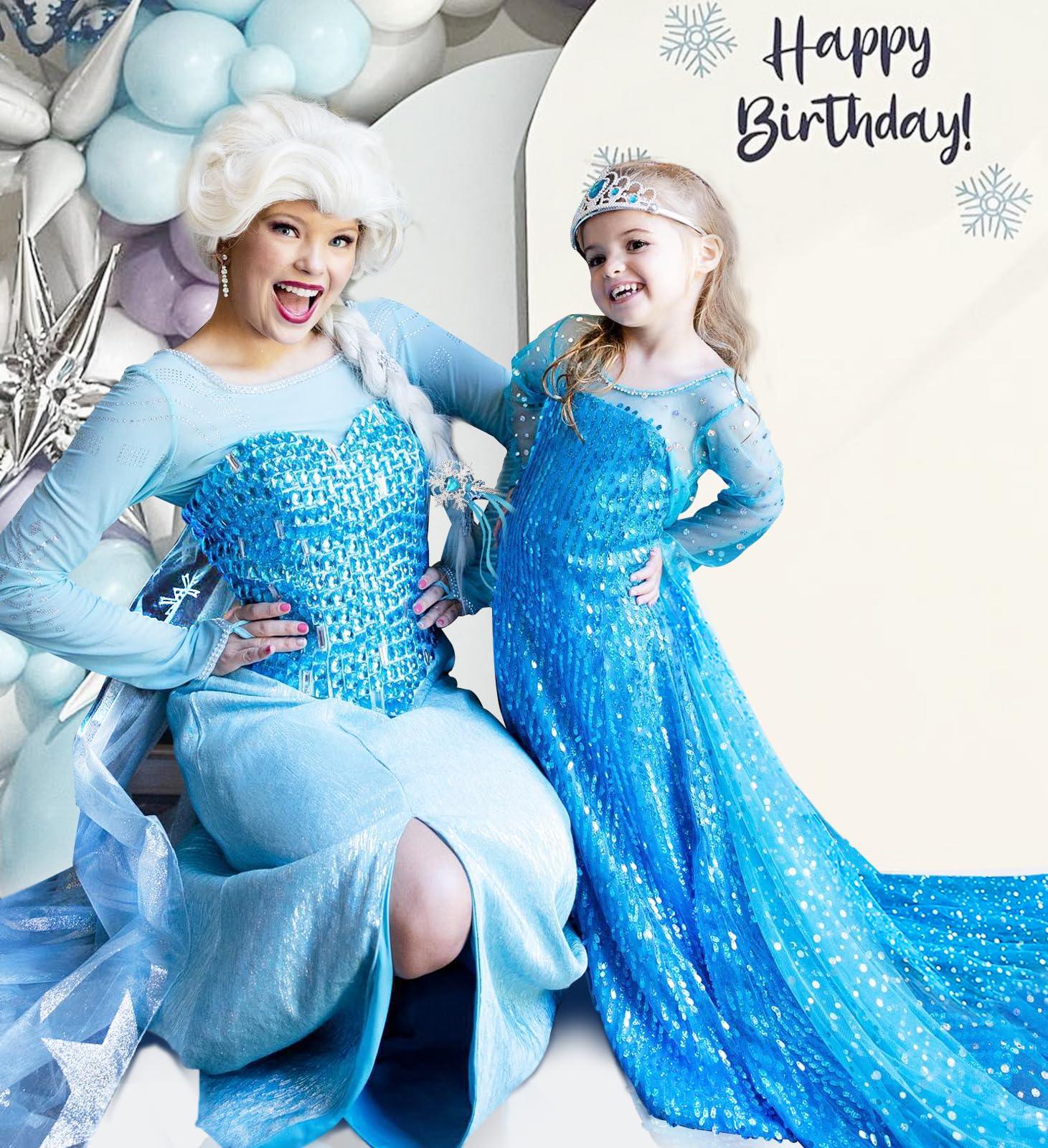 Esvaiy Esvaiy Girls Princess Elsa Dress Costume - Luxury Sequin Halloween Birthday Party Dress Up Kids 3t 4t 5t 6t 7t 8t (5-6 Years, Blue)