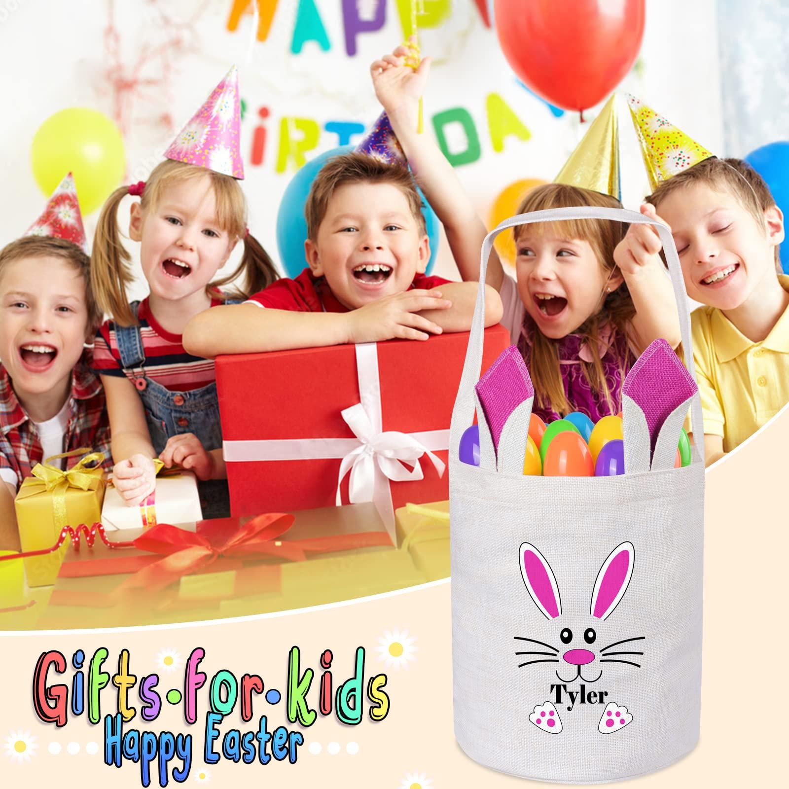 VAPCUFF Personalized Easter Baskets for Kids, VAPCUFF 3 Pack Custom Easter Basket Bunny Easter Basket with Handles Easter Egg Hunt Basket Bags Easter Basket for Baby, Toddler & Kids of All Ages