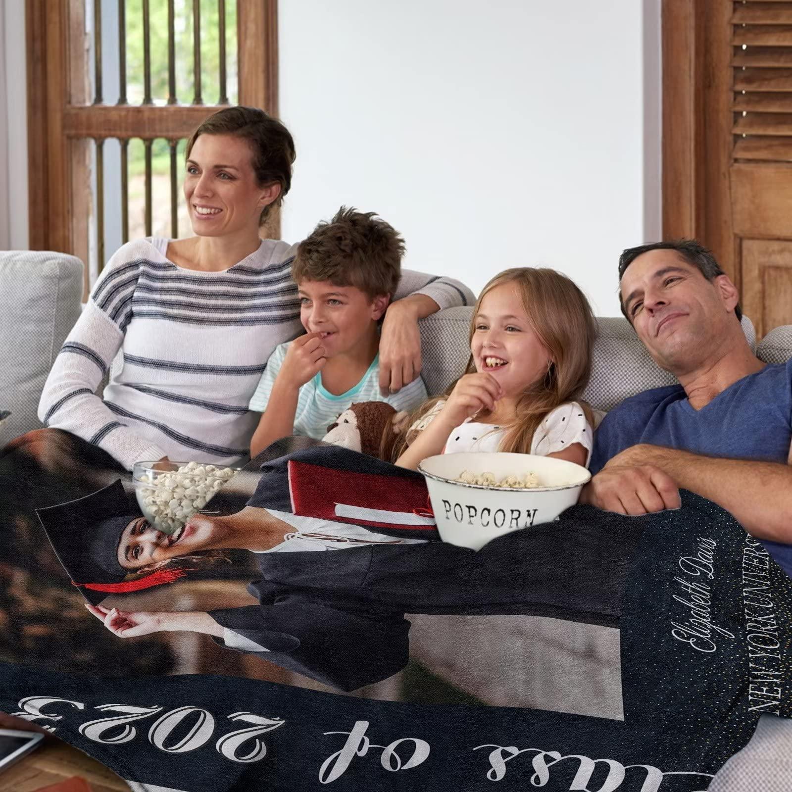 KEPMOV Graduation Blanket 2023 Personalized with Photo, Custom Class of 2023 Graduation Blankets with Photos Text College Name and Text Unique Customized Graduation Gift for Family Friends, 40 x 50 Inches