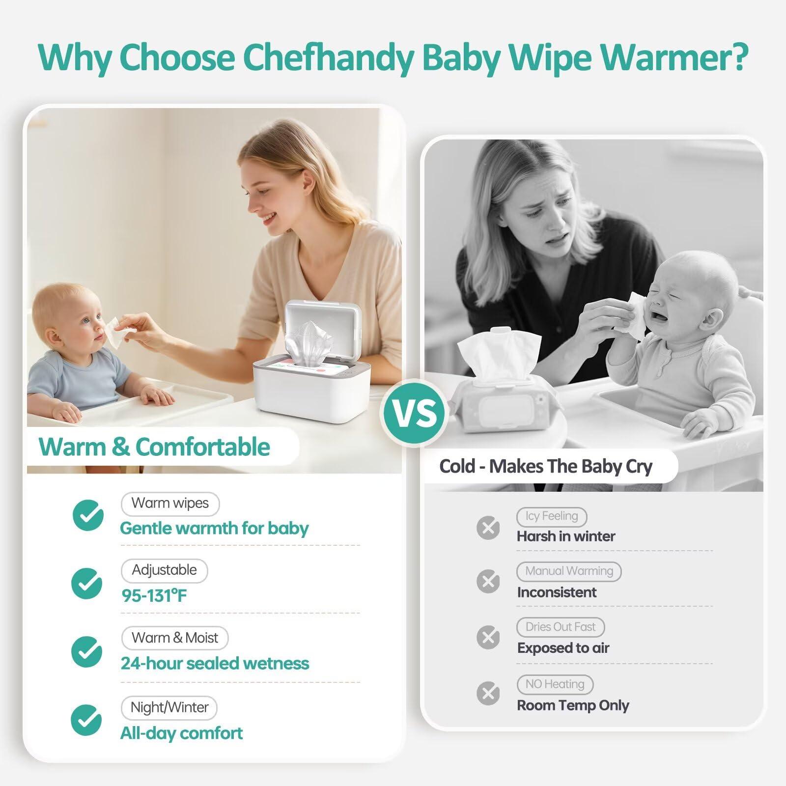 chefhandy Baby Wipe Warmer, Wipe Warmer and Baby Wet Wipes Dispenser, Smart Precise Temperature Control Large Capacity Evenly Overall Heating Silence, Wipes Warmer for Babies Portable Wipe Warmer (White)