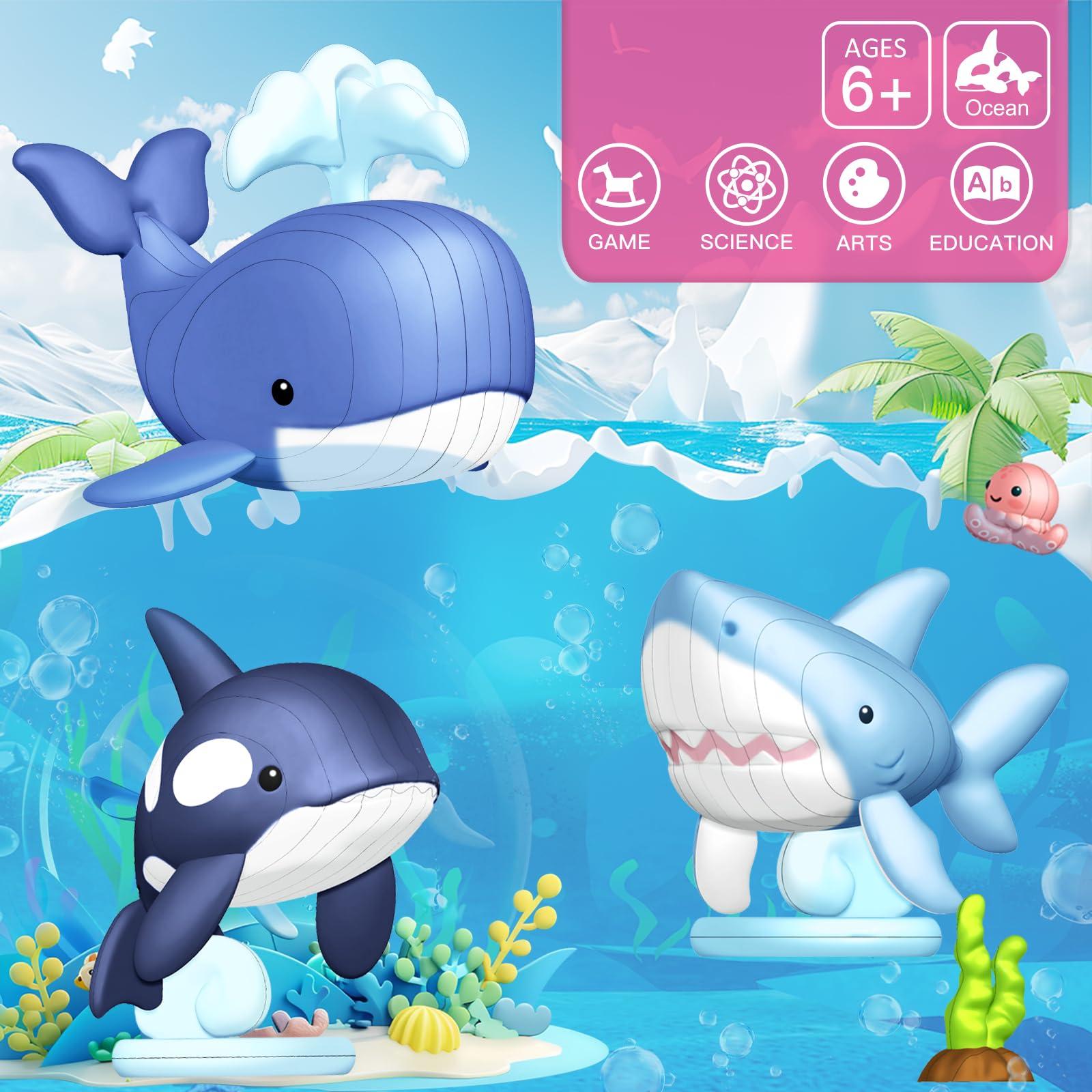 LC eterna 3D Sea Animals Puzzle, 3D Puzzles for Kids, 6 PCS Water Proof Animal Stickers, Mini Ocean Animals Toys Gifts for Boys Girls Kids