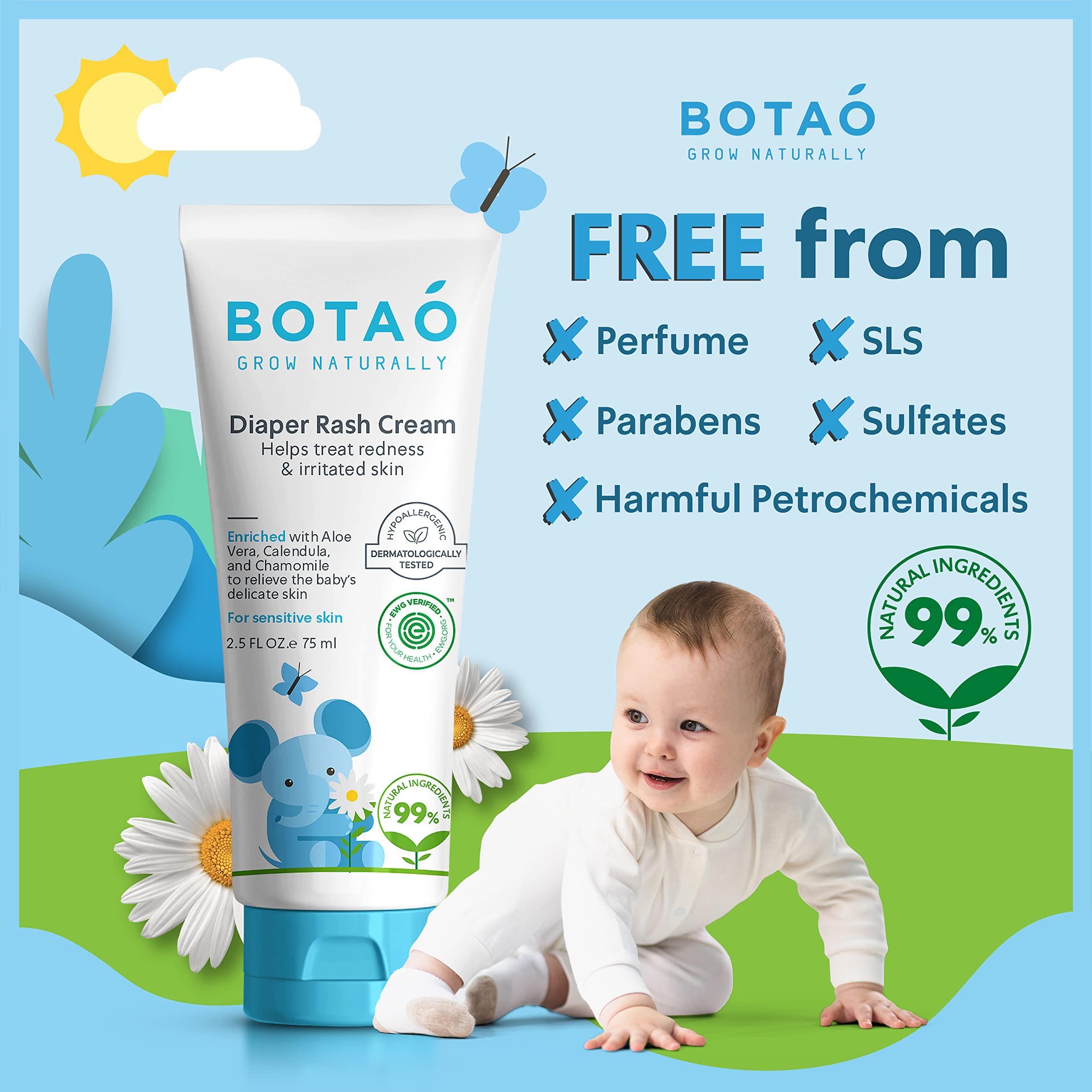BOTAO BOTAO Baby's Natural Diaper Cream | Organic Diaper Cream EWG Verified | Naturally Soothes Baby Rashes | Baby zinc Ointment Natural | For Sensitive Skin with Aloe Vera & Calendula, 2.5Oz