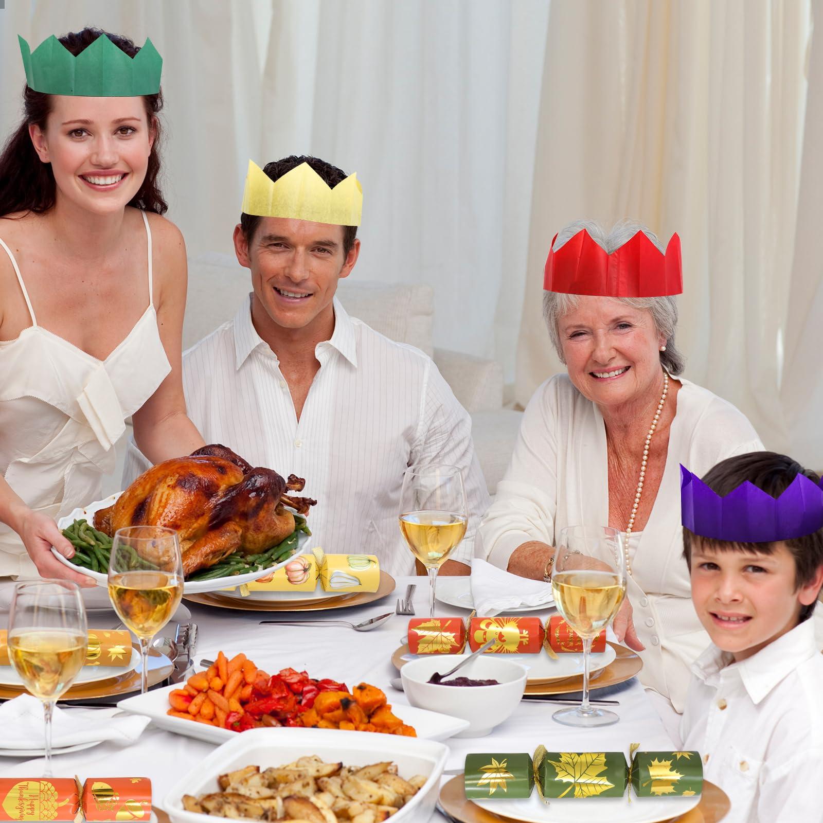 ceiba tree 8 PC Thanksgiving Crackers Poppers Party Table Favors No Snap No Popping Fall Thanksgiving Games Activities for Family Kids with Party Hats Joke Gifts Toys Holiday Traditions Prizes Gold Foil