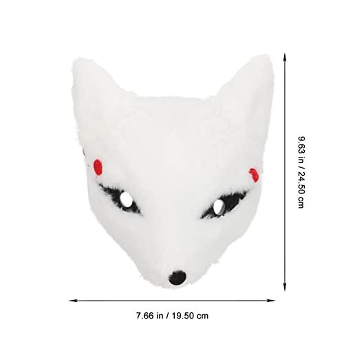 Amosfun Kitsune Fox Furry Masks Half Face Cosplay Masks Animal Costume Japanese Party Assecories for Cosplay Costume Masquerade Drama Halloween White