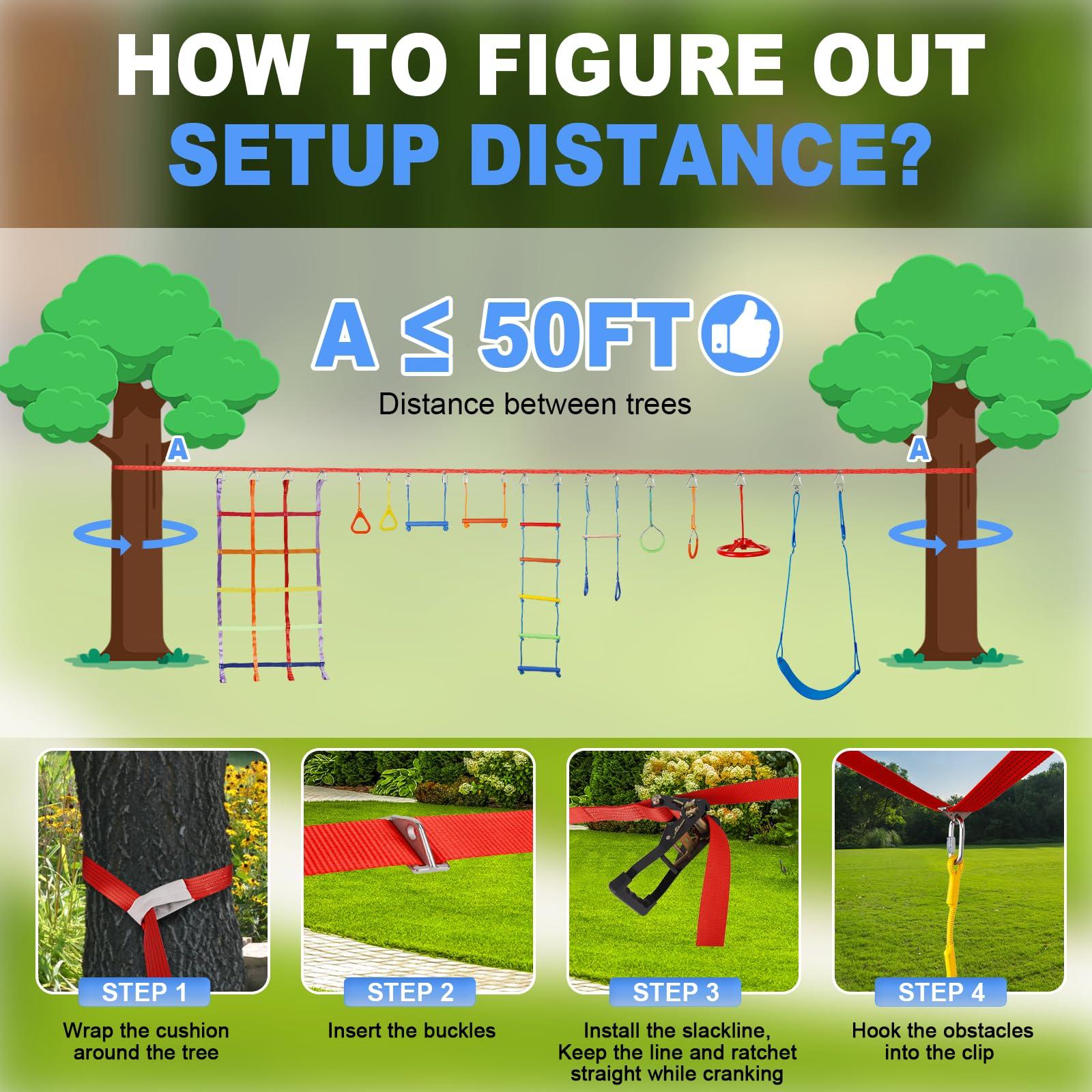 ITEFDTUTNE 50ft Ninja Warrior Obstacle Course for Kids with Swing, Ninja Course for Kids Outside with 11 Accessories--Swing Set, Trapeze Swing, Climbing Net, Rope Ladder, Outdoor Playset with Monkey Bars