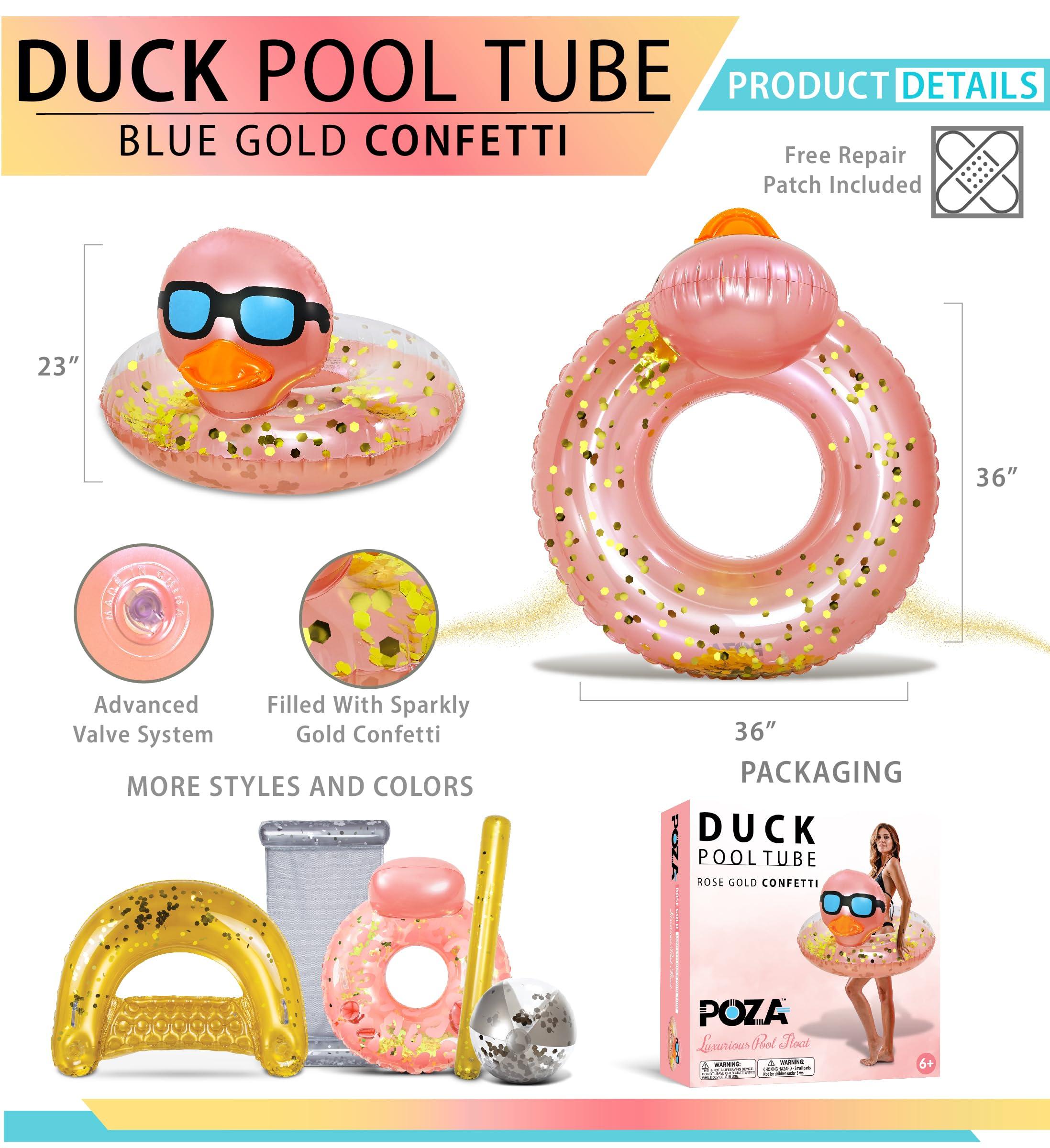 POZA POZA Inflatable Duck Pool Float Tube- Heavy Duty Vinyl UV Resistant Confetti Pool Duck Floatie, Animal Pool Float Swim Ring Pool Inflatables for Kids and Adults for Beach, Party, Vacation - Rose Gold