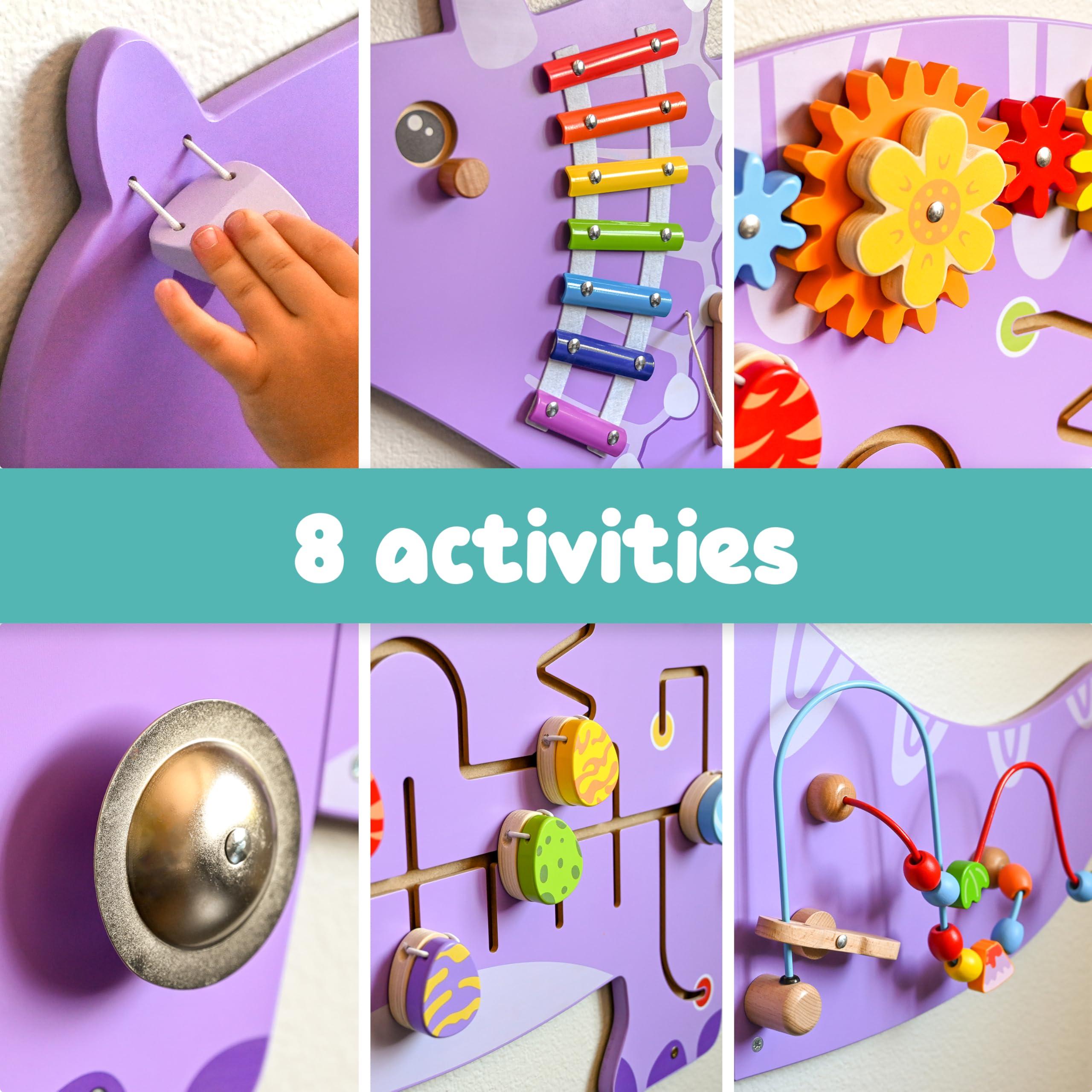 SPARK & WOW SPARK & WOW Triceratops Activity Wall Panels - Ages 18m+ - Montessori Sensory Toy - 8 Activities - Busy Board - Toddler Room Dcor
