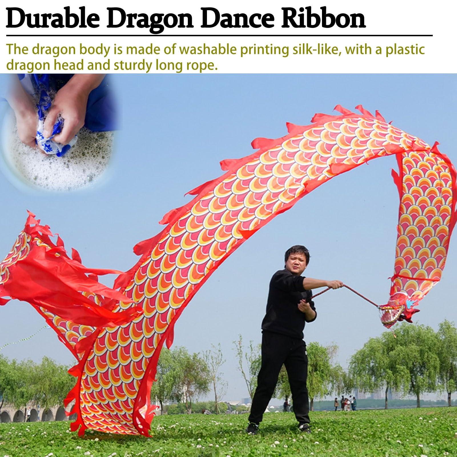 YANBI YANBI Dragon Poi 8m Traditional Dragon Dance Streamer, Washable Silk-Like Spinning & Shaking Poi Set with Dragon Head, Portable Art Dragon Poi Sports Tool (Color : Rainbow)