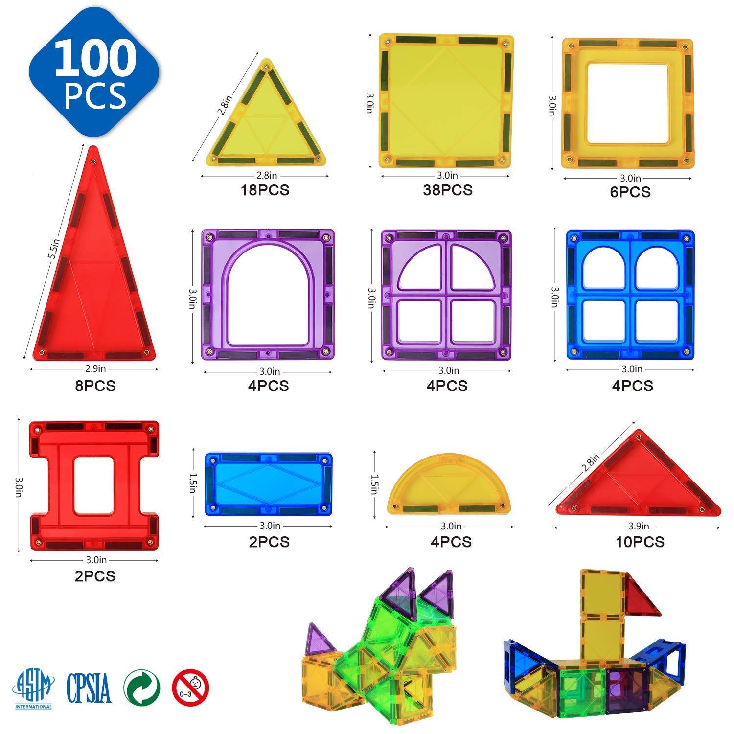 MAGBLOCK MAGBLOCK Magnet Toys Kids Magnetic Building Tiles 100 Pcs 3D Magnetic Blocks Preschool Building Sets Educational Toys for Toddlers Boys and Girls.