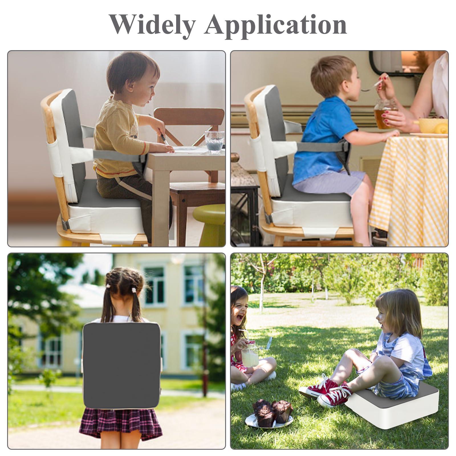 TOTIDYH TOTIDYH Toddler Booster Seat for Dining Table, Non-Slip Kitchen Chair Booster Seat with Backrest and Adjustable Straps, Portable PU Waterproof Travel Baby Booster Seat Increasing Cushion