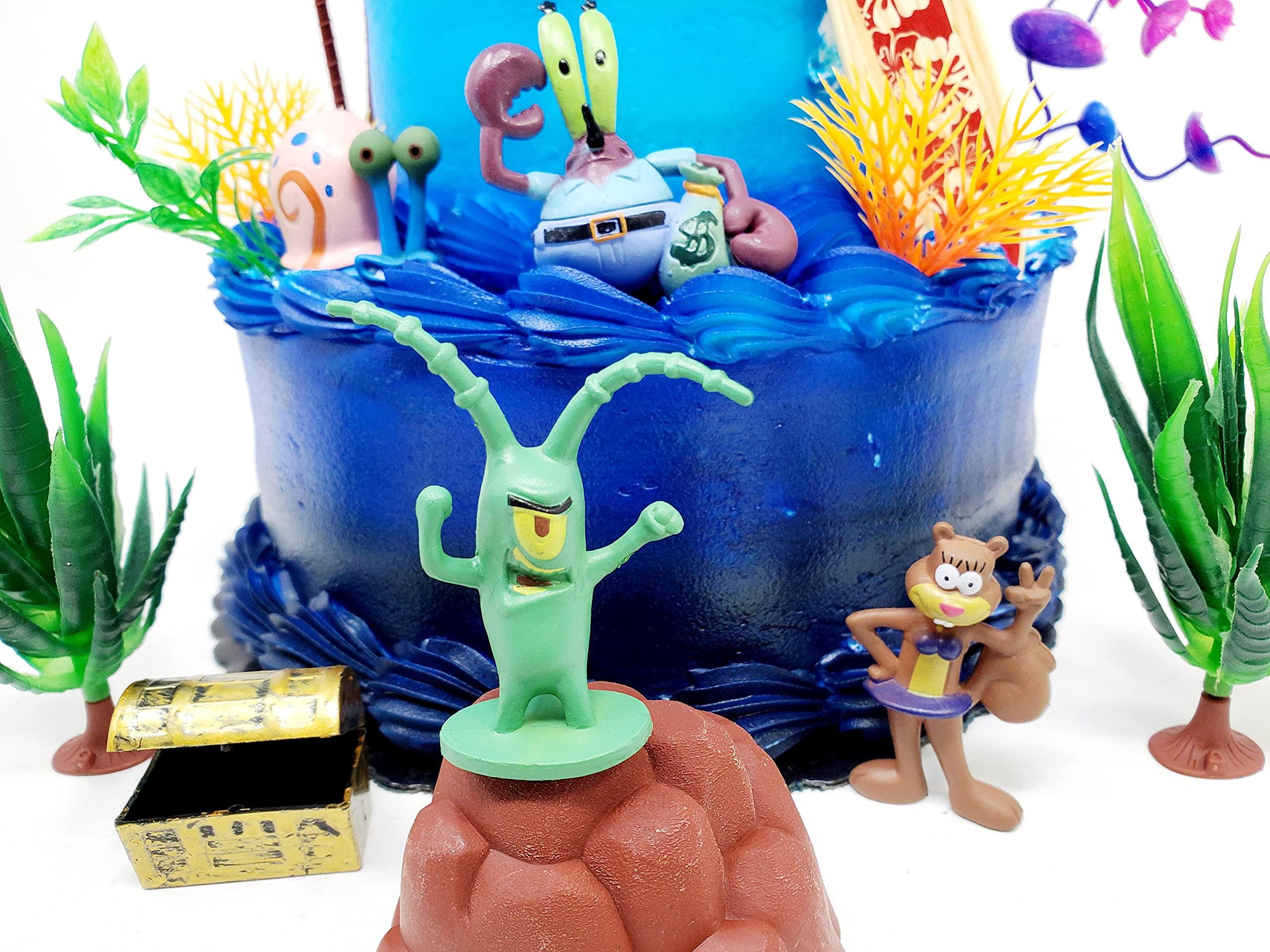 Birthday Celebrations Spongebob Squarepants Cake Topper with Random Character Figures and Decorative Accessories (Unique Design)