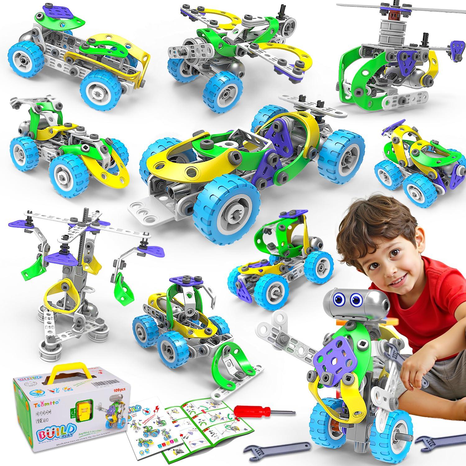 Tsomtto 10 in 1 Electric STEM Toys for 4 5 6 7 8+ Year Old Boy Girl Birthday Gifts Educational Building Toys for Kids Ages 4-8 5-7 8-12 Stem Activities Construction Toy for Boys 6-8 8-10 Valentine Idea Gift
