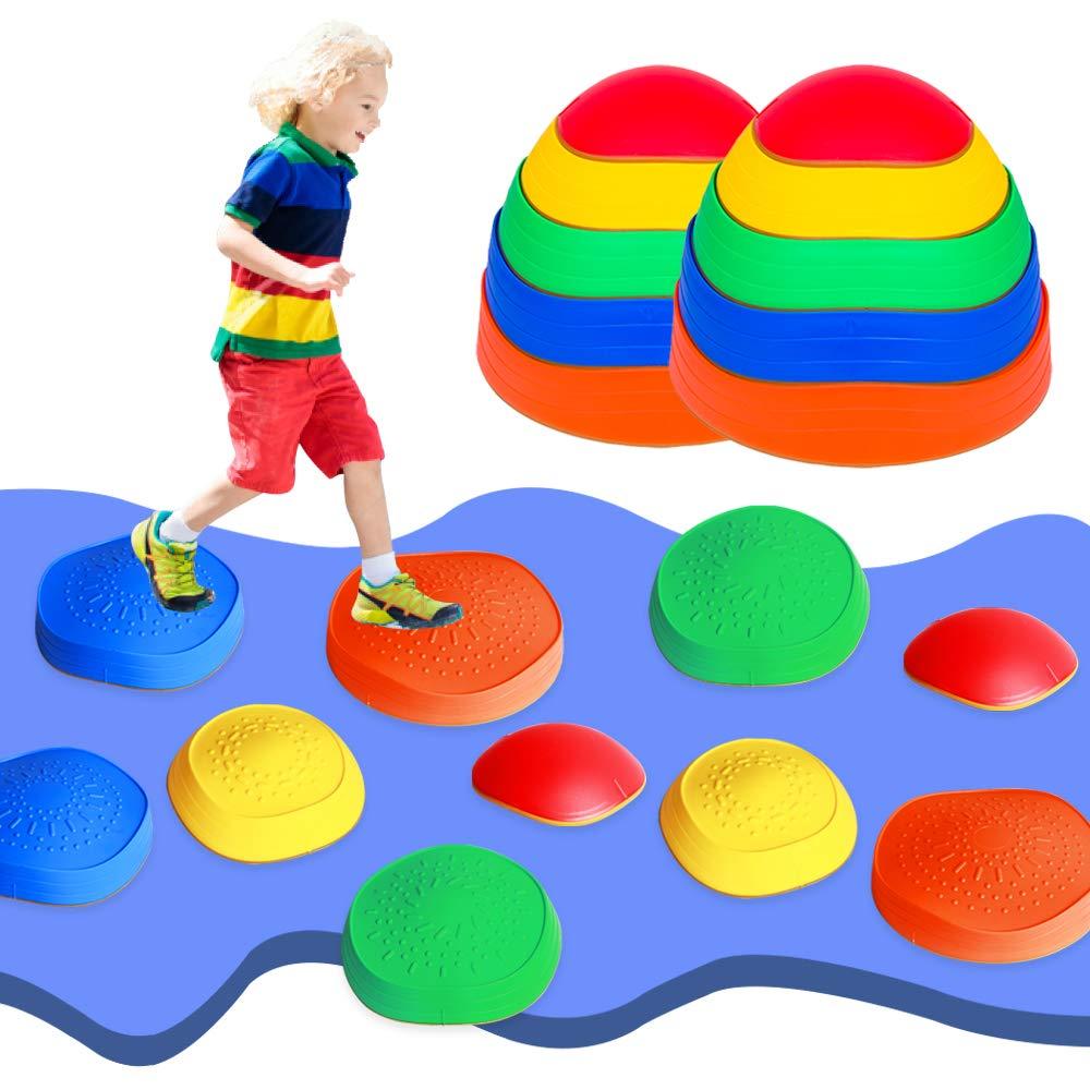 OMNISAFE OMNISAFE 10 Pcs Balance Stepping Stones for Kids, Non-Slip Textured Surface and Rubber Edges, Indoor & Outdoor Obstacle Course Toy for Toddlers, Exercise Coordination & Strength, Sensory Toy
