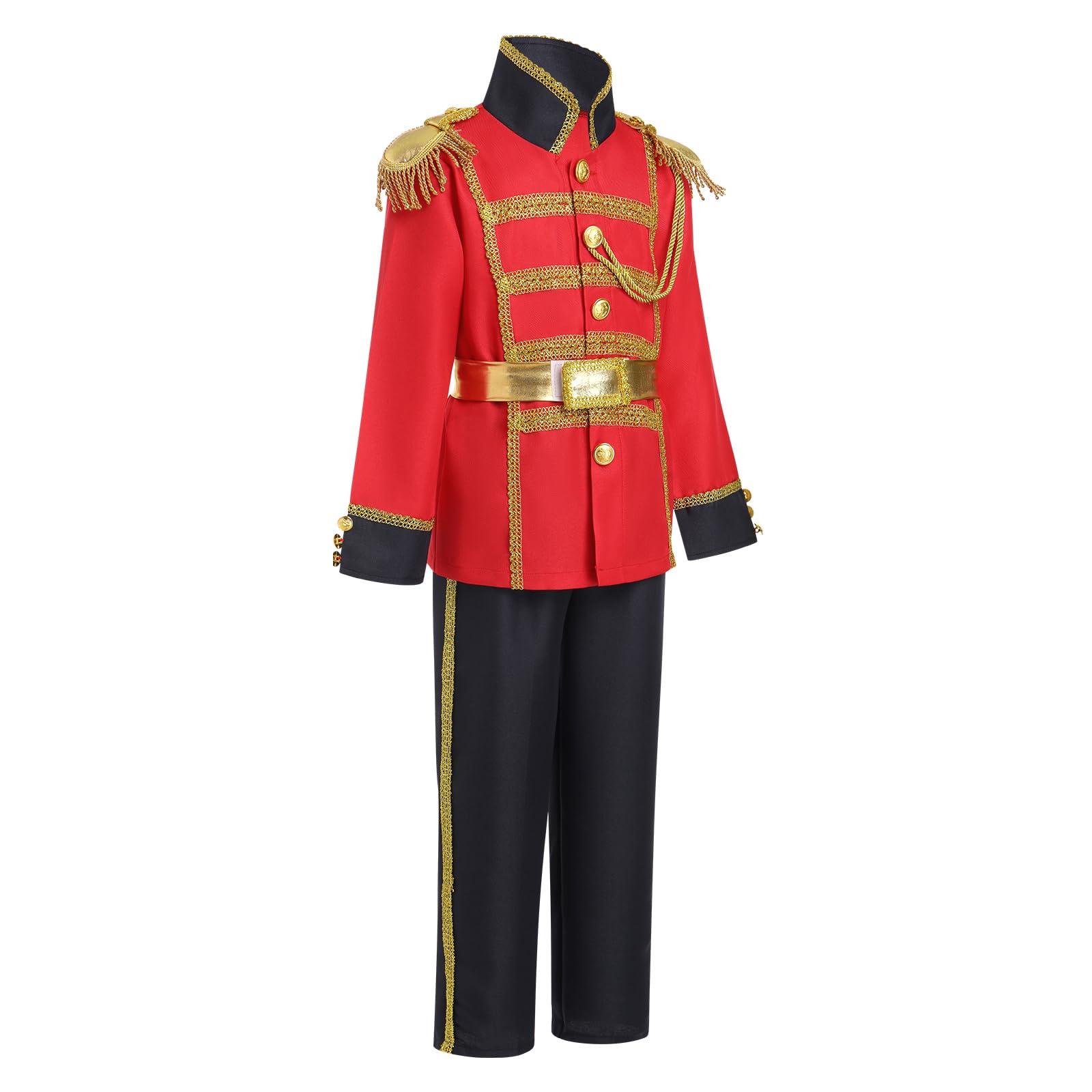 IBAKOM Prince Charming Costume for Boys Halloween Christmas Cosplay Outfits Toddler Boy Prince Outfits Kids Medieval Royal Knight Dress Up with King Crown Red Coat Hero Costume Red+BlacK (4PCS? 3-4 Years