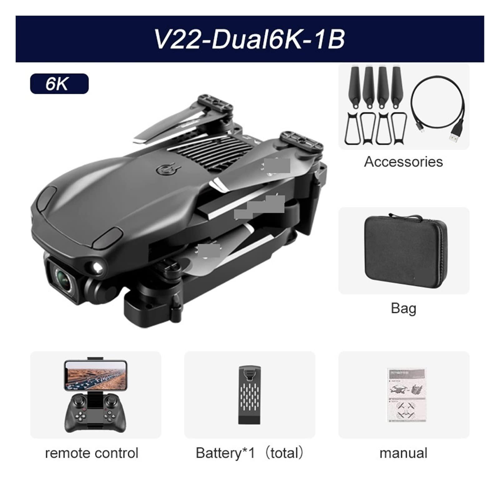 DJFHDIHRFHBVCASIJ Drone Mini Drone 6K HD Dual Camera WiFi FPV Obstacle Avoidance Folding Quadcopter Remote One Key Take Off/Landing (Color : V22 4K Dual Bag 2B Size : 1) (V22 6k Dual Bag 1b 1)