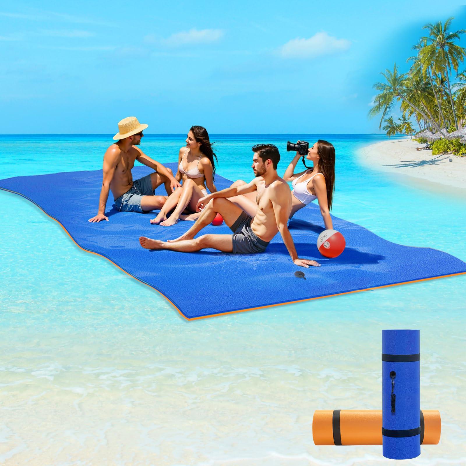 Pipleo 8'/9'/12'/18' Lily Pad Floating Mat, Premium Floating Water Mat for Lake, 3-Layer Tear-Resistant XPE Foam, Extra Large Floating Pad for Water Recreation and Relaxing (12X6 FT, Blue)