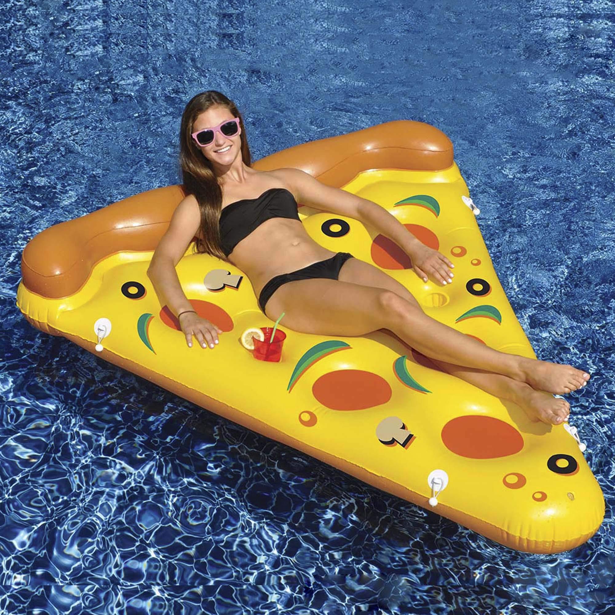 Swim Central Inflatable Yellow and Orange Pizza Slice Swimming Pool Float Raft - 72"