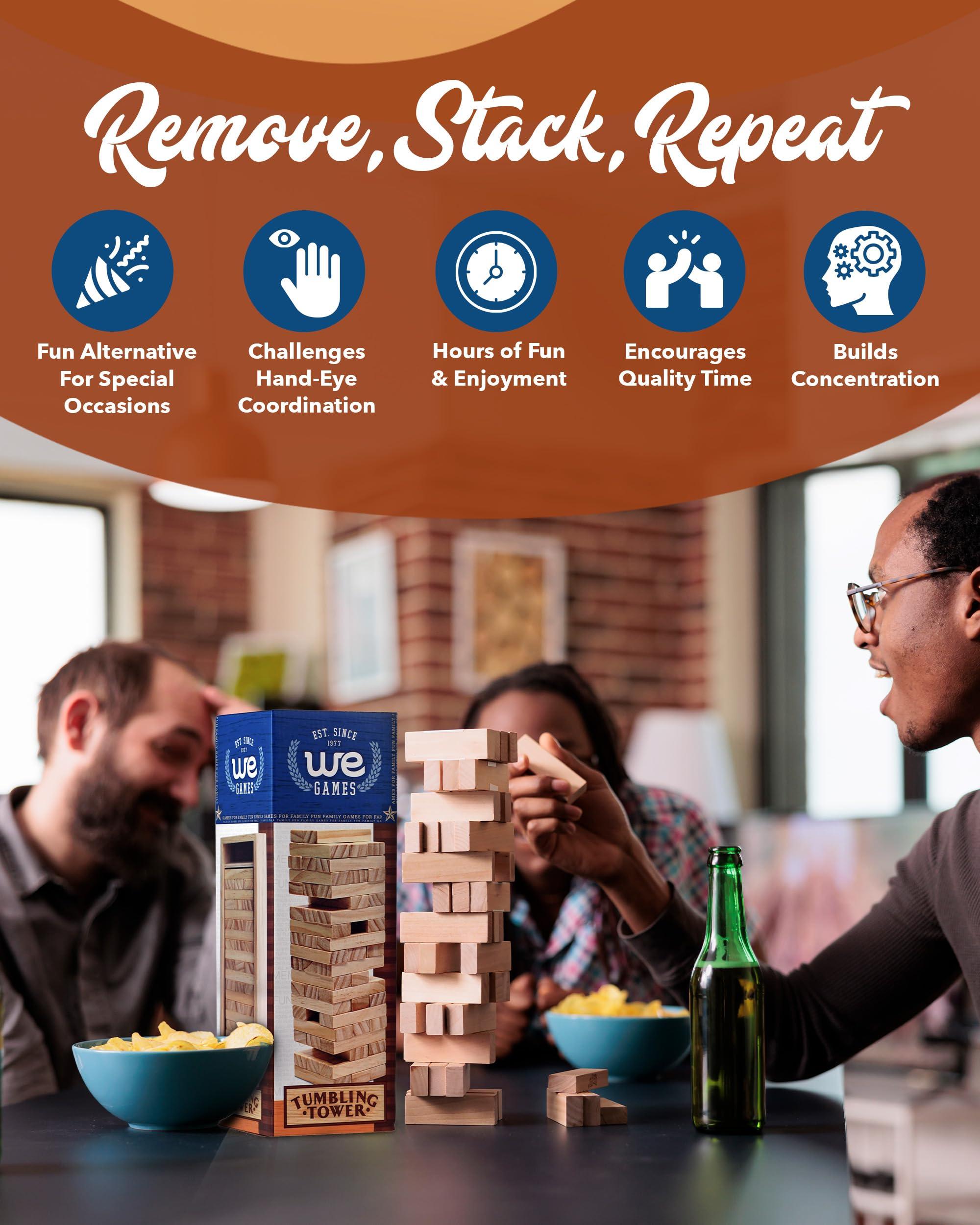 WE Games WE Games Wooden Block Stacking Party Game for Adults, Tumble Tower Wedding Guest Book Alternative, Tabletop Games, Includes Storage Case, 12 inches