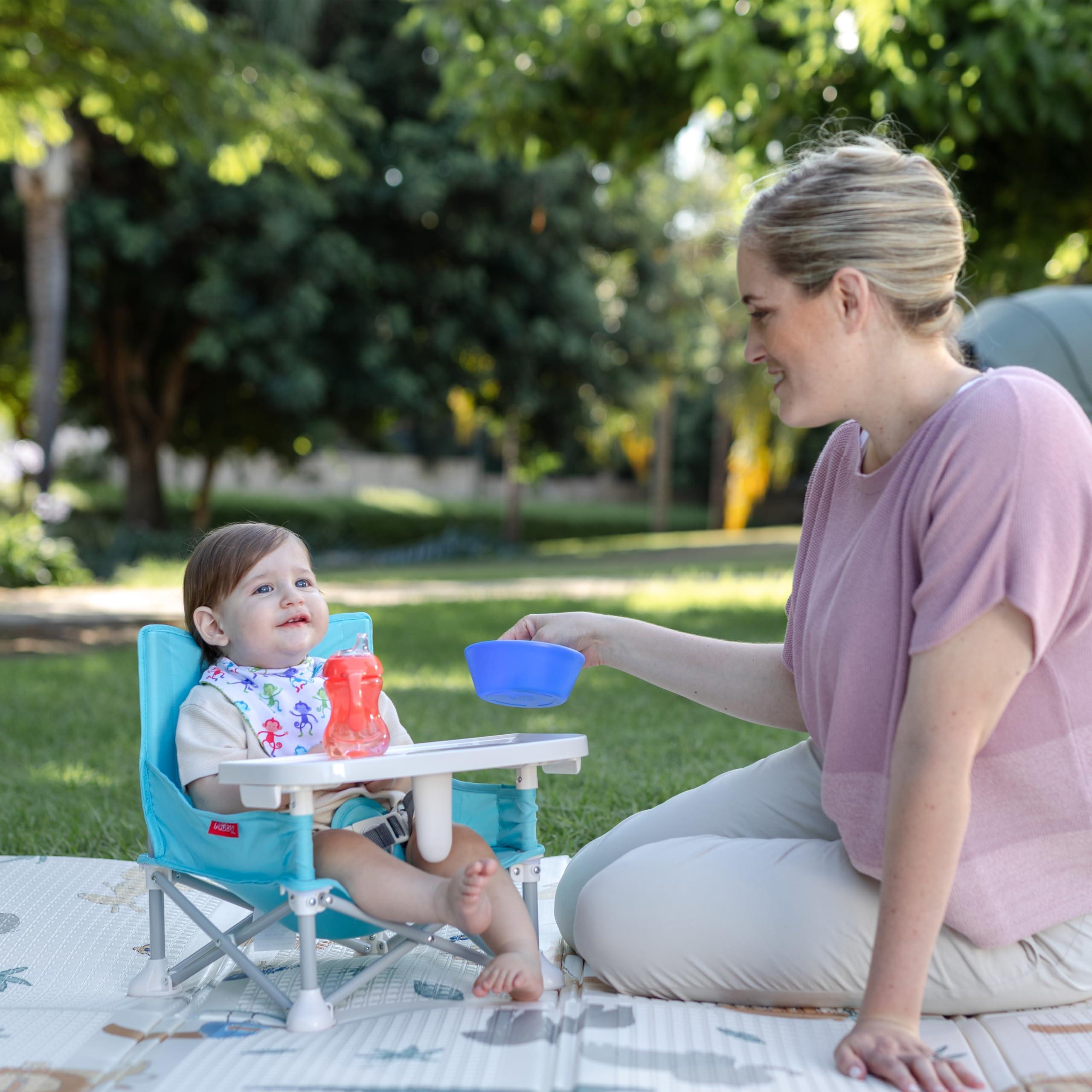 Nuby Nuby Easy Go Pop-Up Booster Seat with Removable Tray - 6+ Months - Portable Booster Seat for Floor for Indoor/Outdoor Use - 3-Point Safety Adjustable Straps - Includes Travel Bag - Fun Faces