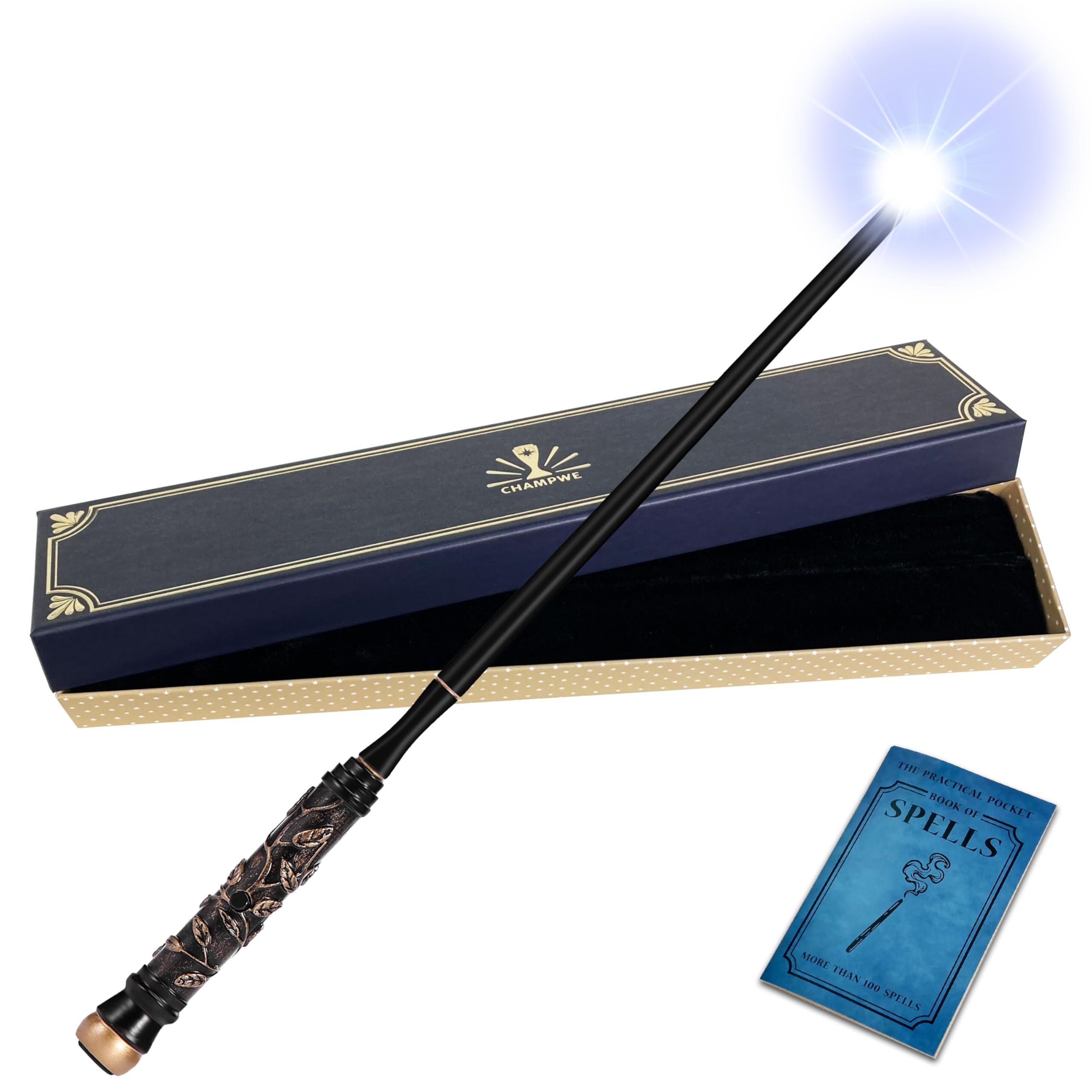 ChampWe ChampWe Light Up Magic Wizard Wand Rechargeable Illuminating Toy for Kids Witch Collection Cosplay Accessories with Spellbook and Gift Box (Foliage)