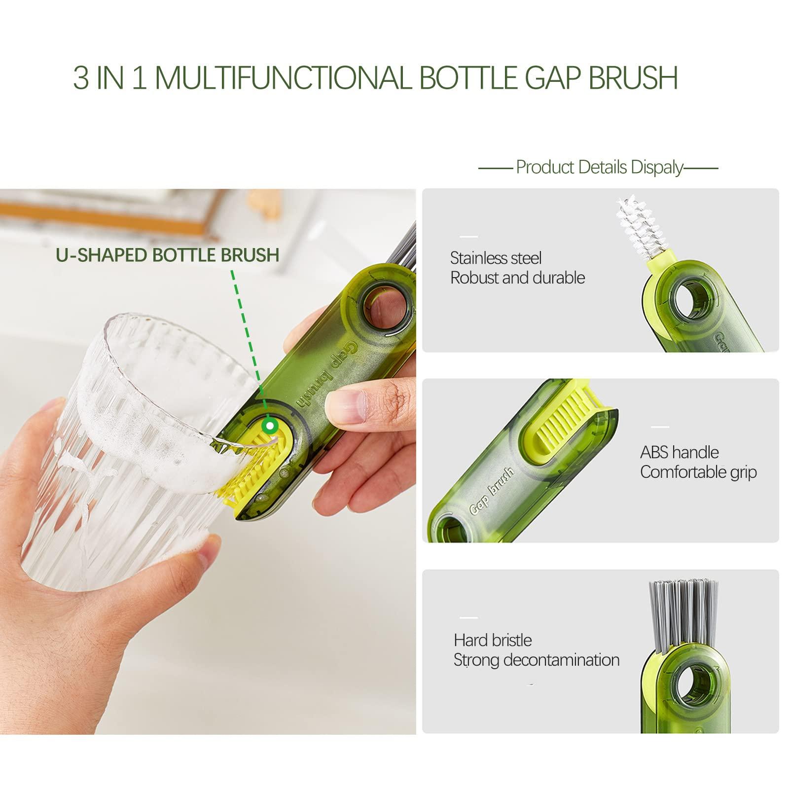 Meritpick Meritpick 3-in-1 Multipurpose Bottle Cleaner Set feat. Long Handle Silicone Brush & Straw Brush, for All Water & Baby Bottles (Green)