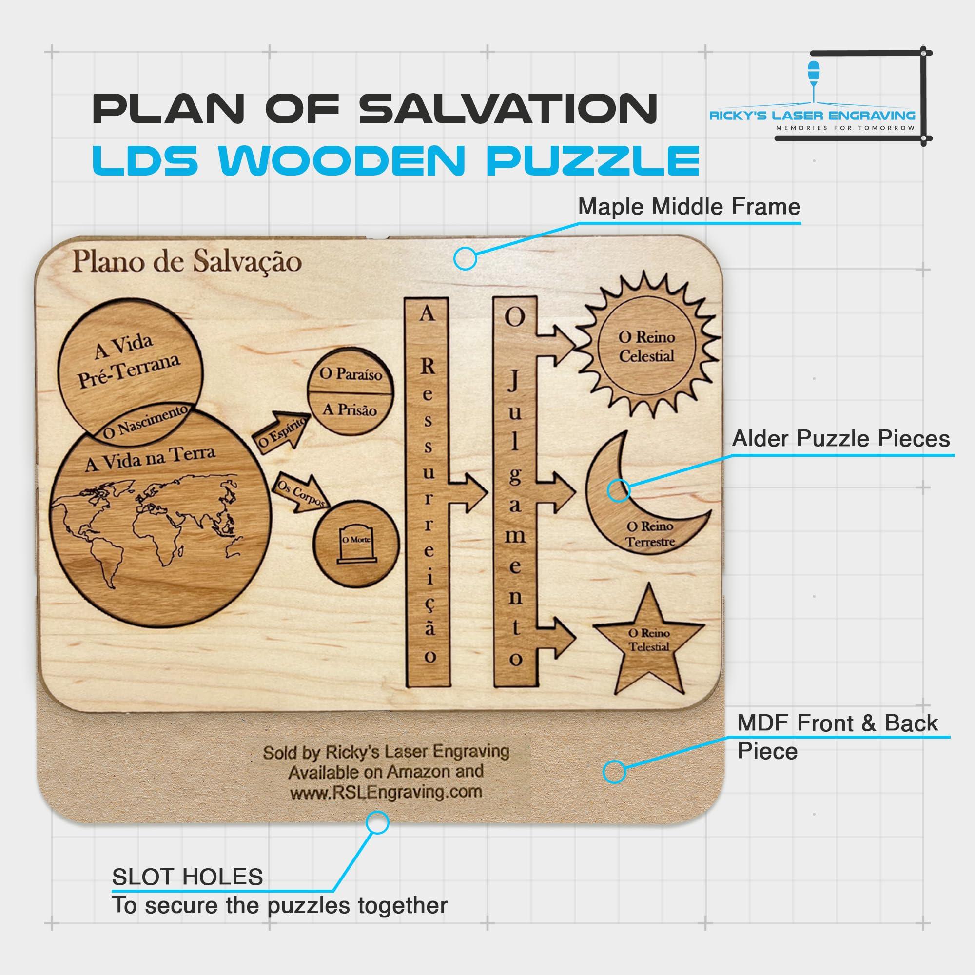 Ricky\'s Laser Engraving Plan of Salvation LDS Wooden Puzzle, Easy Assemble Alder Puzzle Pieces, Fits in Scriptures, Religious Puzzles for Teaching Ideal Wood Puzzle for Adults and Kids LDS Gifts (Portuguese)