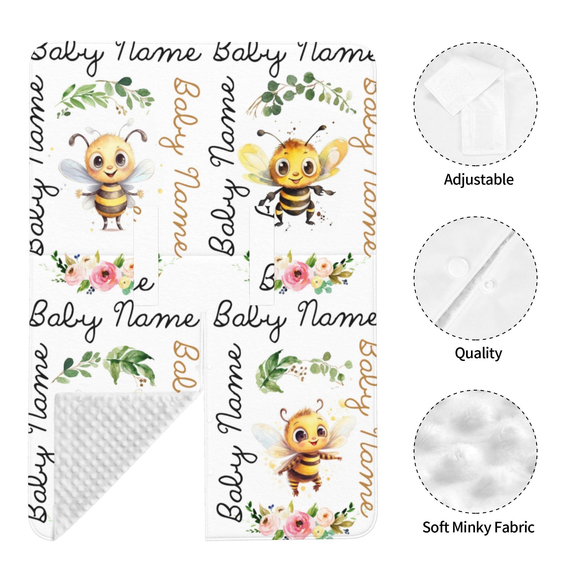 Novusopt Custom Baby Car Seat Covers with Name Personalized Car Seat Canopy Covers for Newborn Honey Bee Nursing Breastfeeding Cover Infant CarSeat Canopies for Babies Minky Baby Blanket