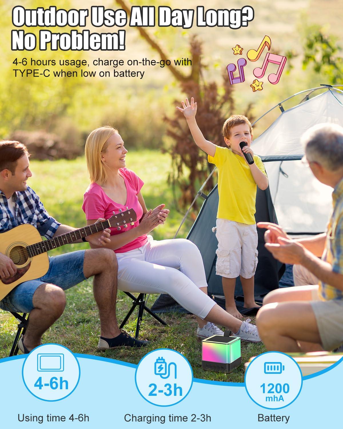 SmileSpree Mini Karaoke Machine for Kids Adults, Portable Bluetooth Speaker with 2 Wireless Microphones, Toys for Girls, Boys - Birthday Gifts for Ages 4, 5, 6, 7, 8, 9, 10, 12+ Family Home Party (Black)