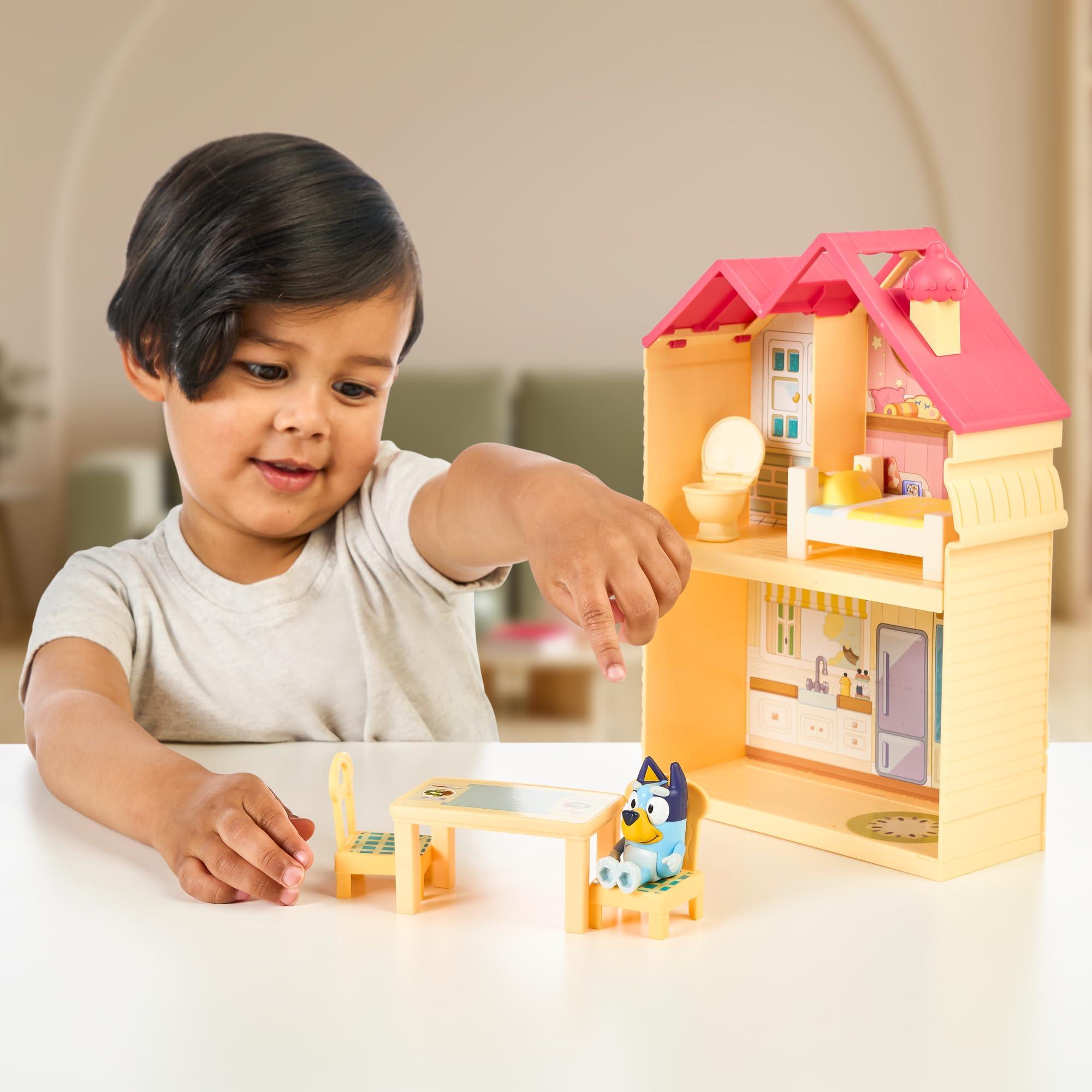 BLUEY BLUEY Mini Home Playset | Compact House Playset with Carry Handle | Three Different Rooms | Kitchen, Bedroom and Bathroom | Includes Figure with 5 Play Pieces