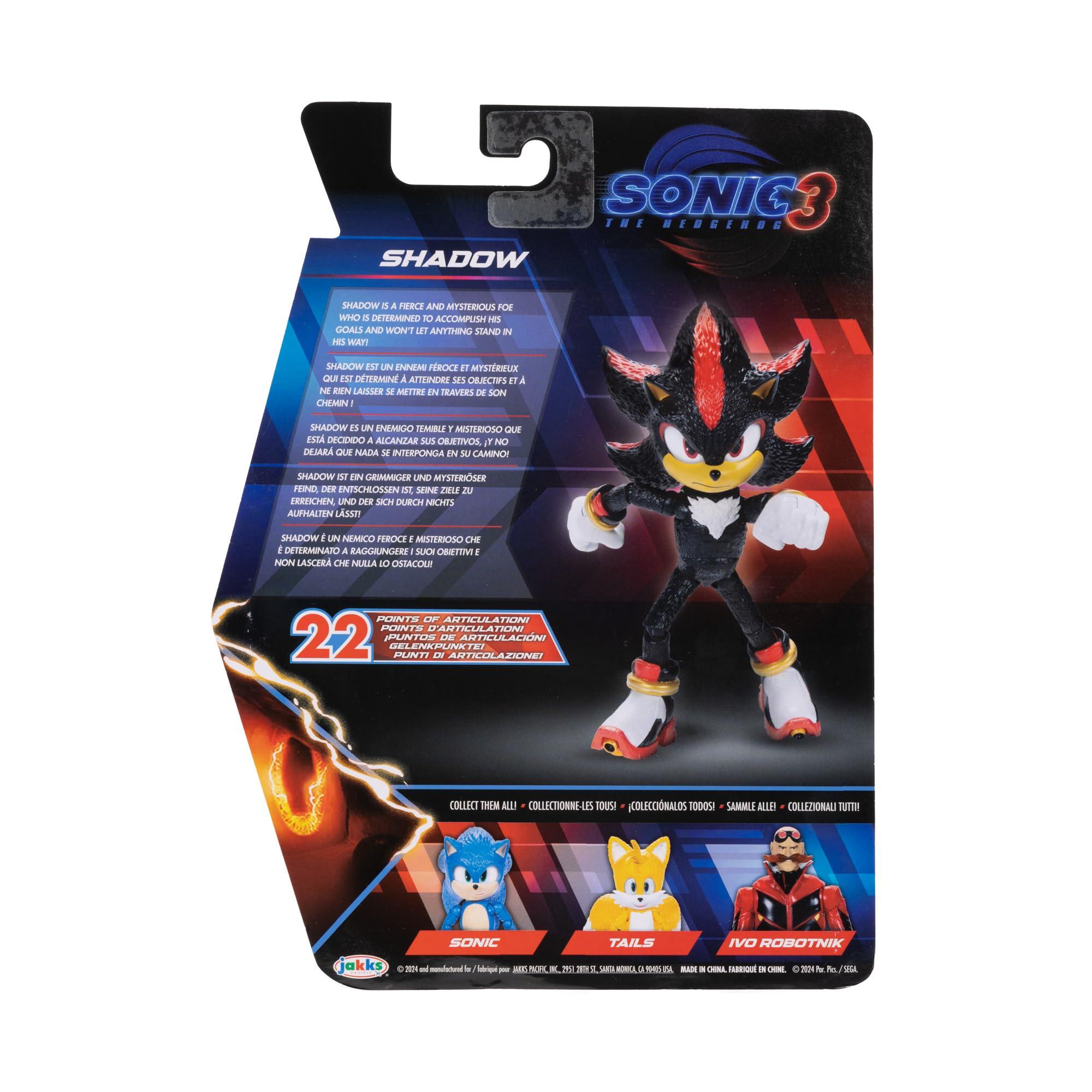 Sonic The Hedgehog Sonic The Hedgehog Sonic 3 Movie Action Figures 5-Inch Shadow Collector Toy Figure, Highly Articulated for Boys Girls - Officially Licensed 3 Movie Product