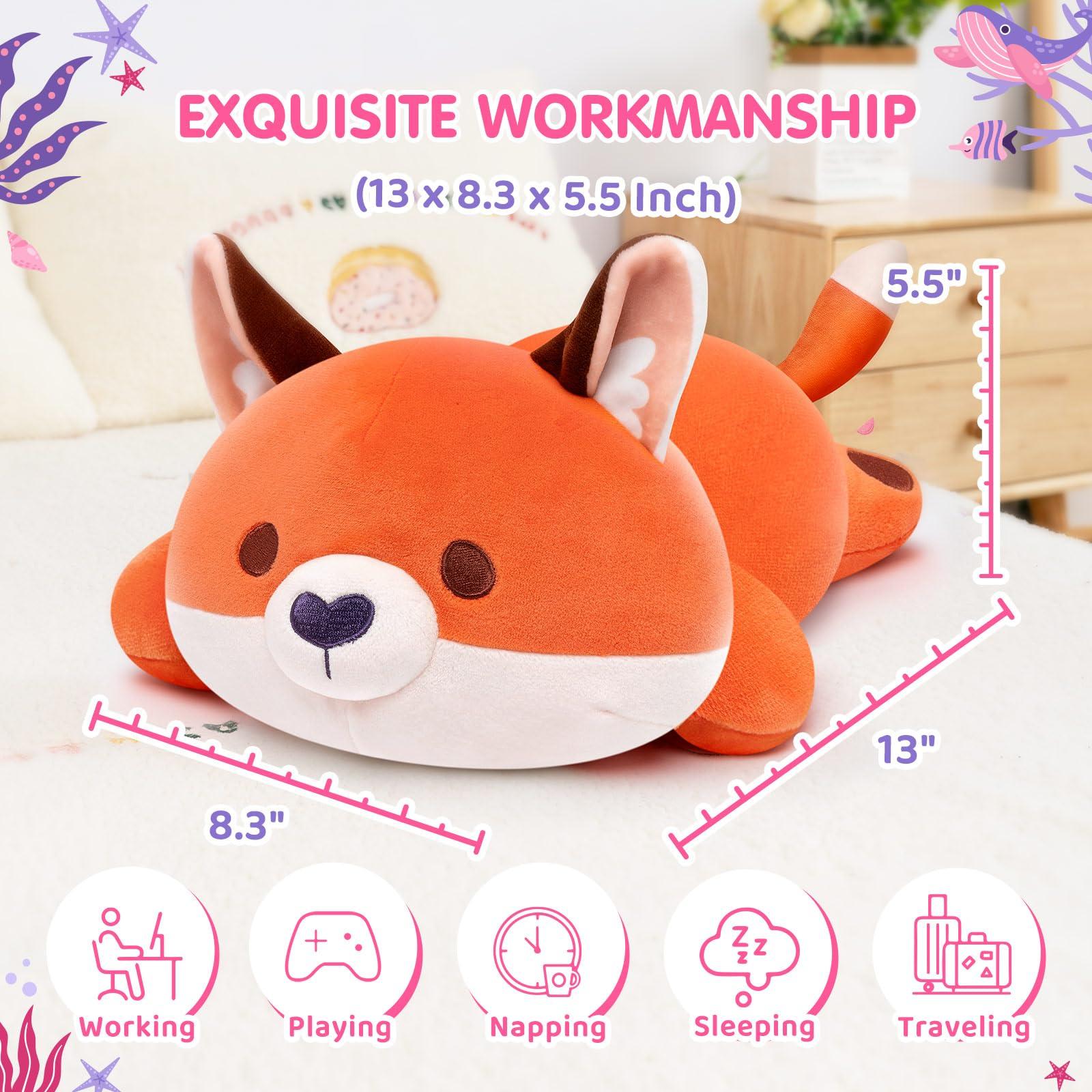 Mewaii Mewaii Cute Fox Plush Pillow, Kawaii Plushies Red Fox Stuffed Animals, Squishy Plushies, Cuddle Plush Pillow for Boys & Girls