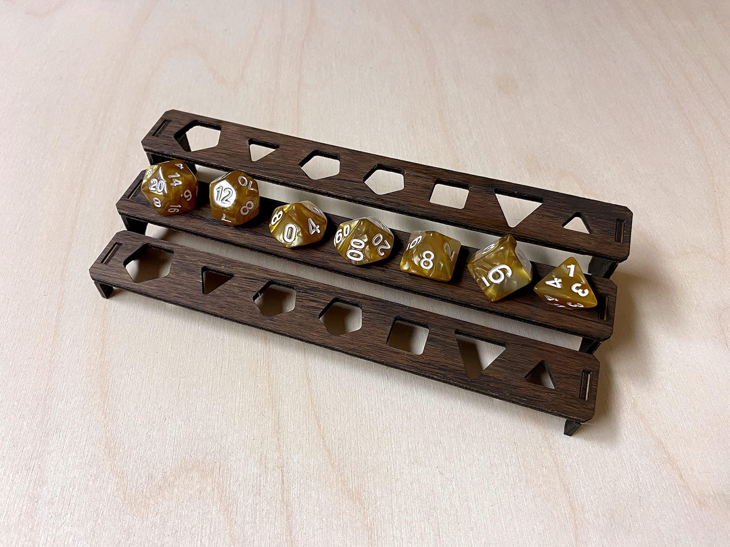 Generic Wooden Dice Holder and Dice Display for Standard TTRRPG, D&D, or Pathfinder 7 Dice Set (Red Mahogany, Two Levels)