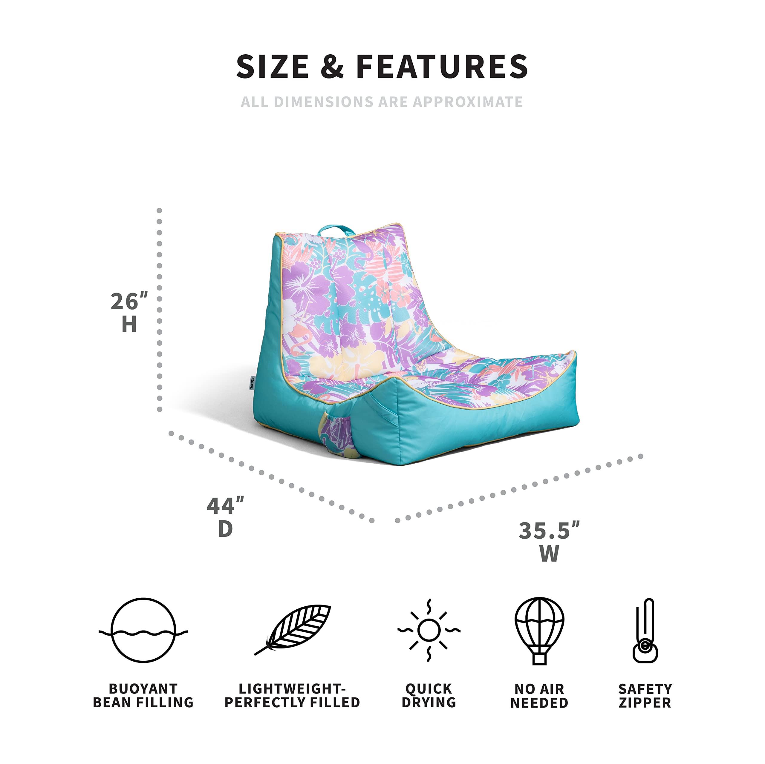 Big Joe Big Joe Captain's Float No Inflation Needed Pool Lounger with Drink Holder, Tropical Hibiscus Aqua Double Sided Mesh, Quick Draining Fabric, 3 feet