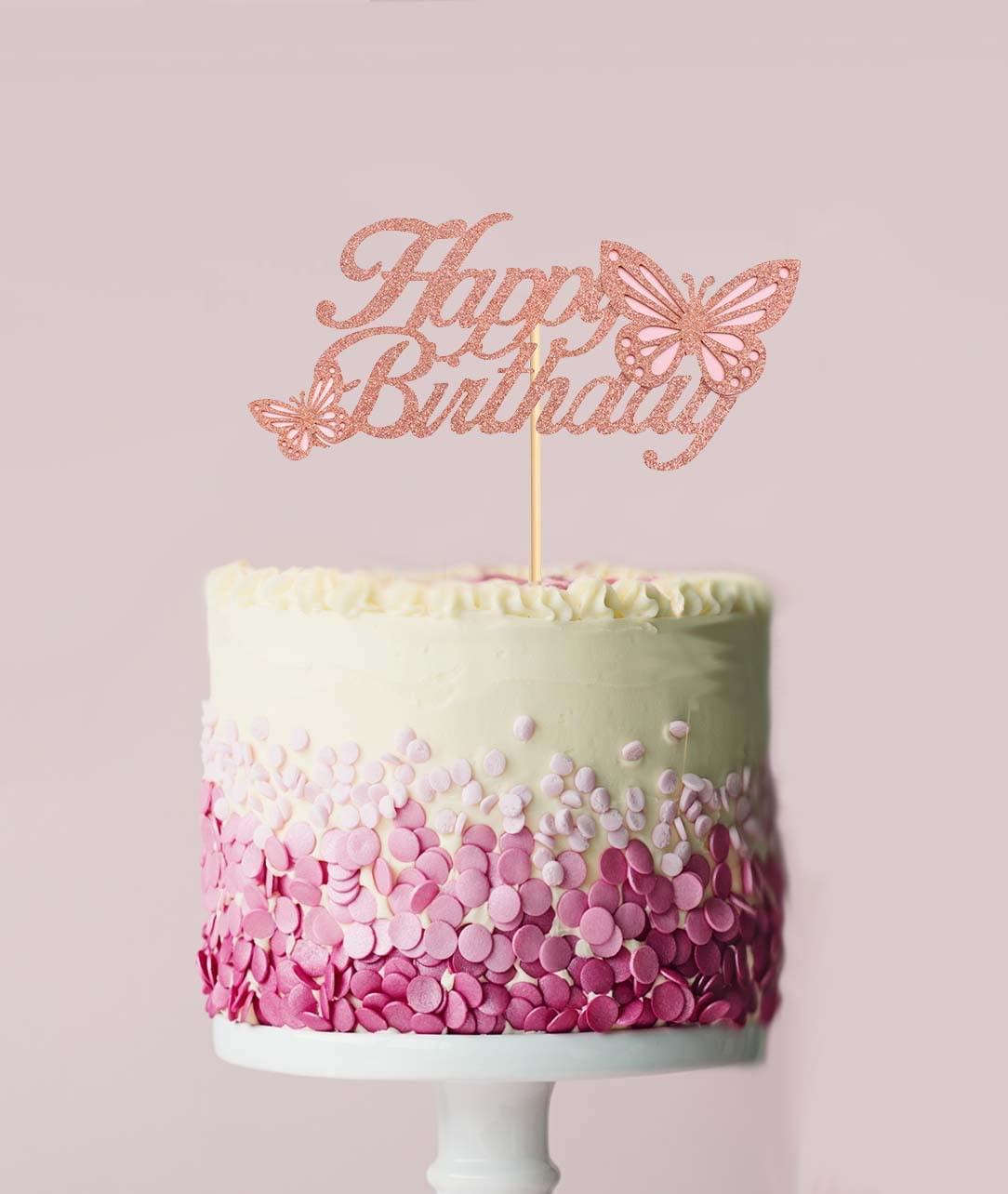 Flairs New York Flairs New York Birthday Party Decorations Cake Toppers Props (Pack of 1 Cake Topper, Rose Gold Happy Birthday Butterfly)