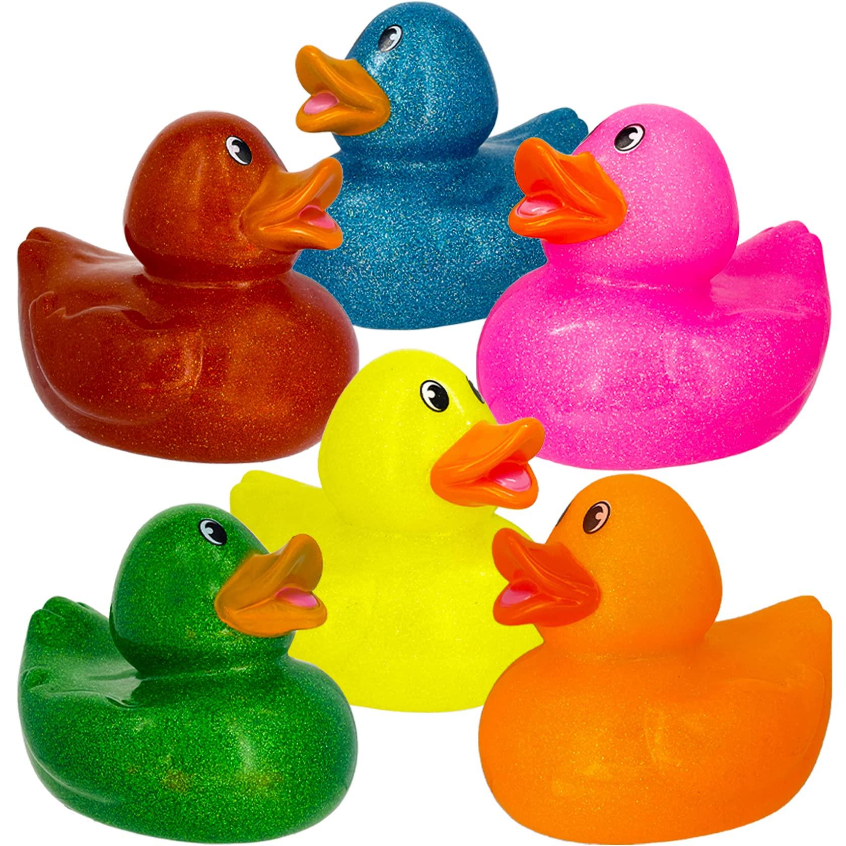 The Dreidel Company The Dreidel Company Giant Glitter Rubber Duck Toy with Sound Assortment Duckies for Kids, Bath Birthday Gifts Baby Showers Summer Beach and Pool Activity, 6\" (3-Pack)