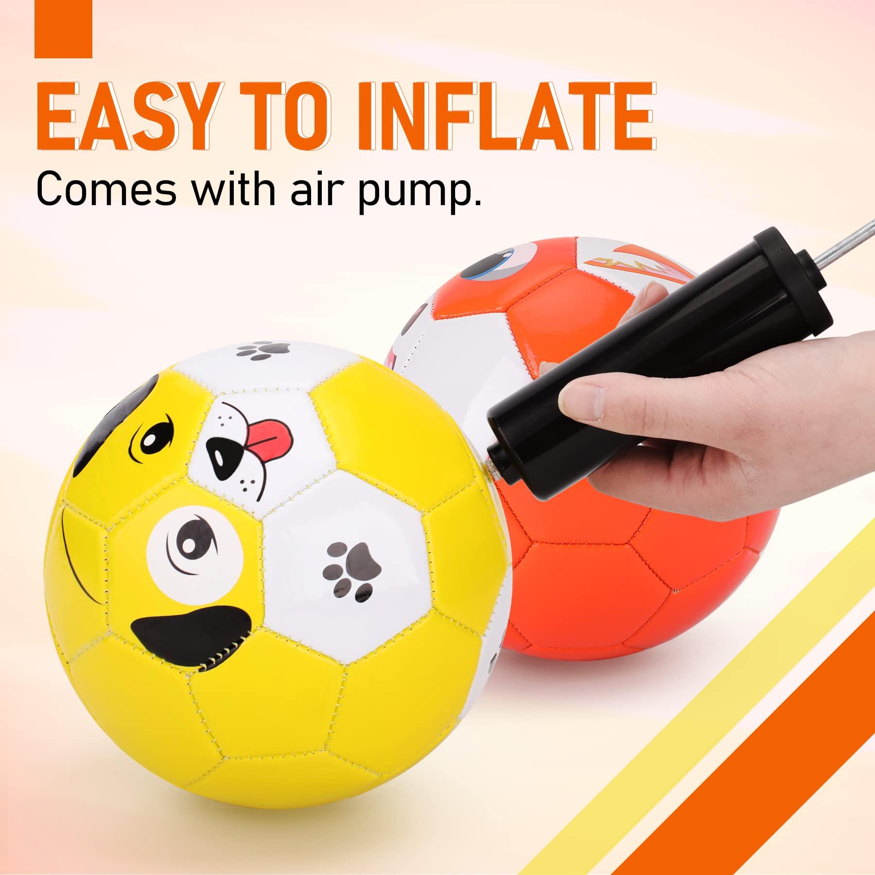 INPODAK INPODAK 2 Pack Toddler Soccer Ball Size 2 Cartoon Balls for Kids 2 3 4 5 6 with Pump, Mesh Bag and Gift Box for Birthdays, Christmas, and Parties