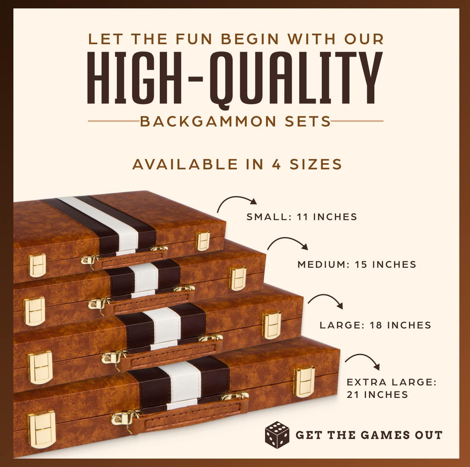 Get The Games Out Get The Games Out Backgammon Set for Travel - Small Classic Board Game Case with Strategy Guide & 15 Game Pieces (Brown)