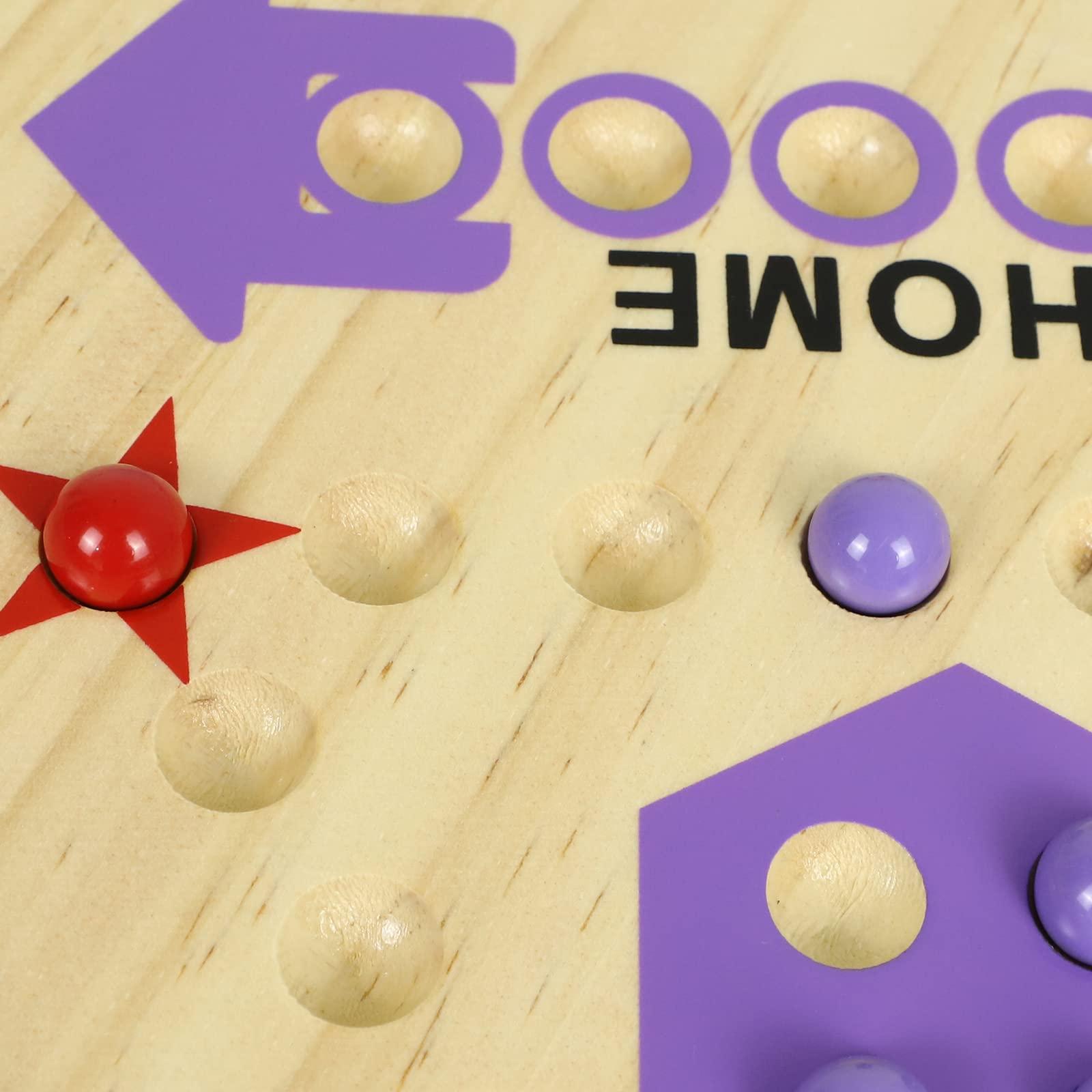 Medikaison Medikaison Large Size Original Marble Game Solid Wood 20 inch Wahoo Board Game Double Sided Painted Wooden Fast Track for 6 and 4 Players 6 Colors 24 Marbles 6 Dice for Family Friend