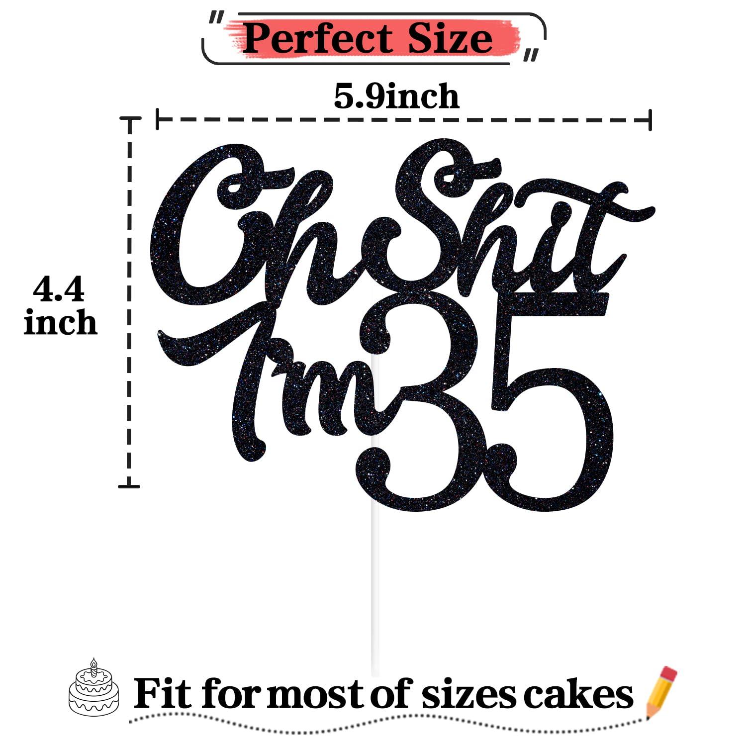We Can Bearly Wait Black Glitter Oh Shit I\'m 35 Cake Topper, Happy 35th Birthday/Holy Shit You\'re 35/Thirty Fucking Five, Funny 35th Birthday Party Decorations Supplies