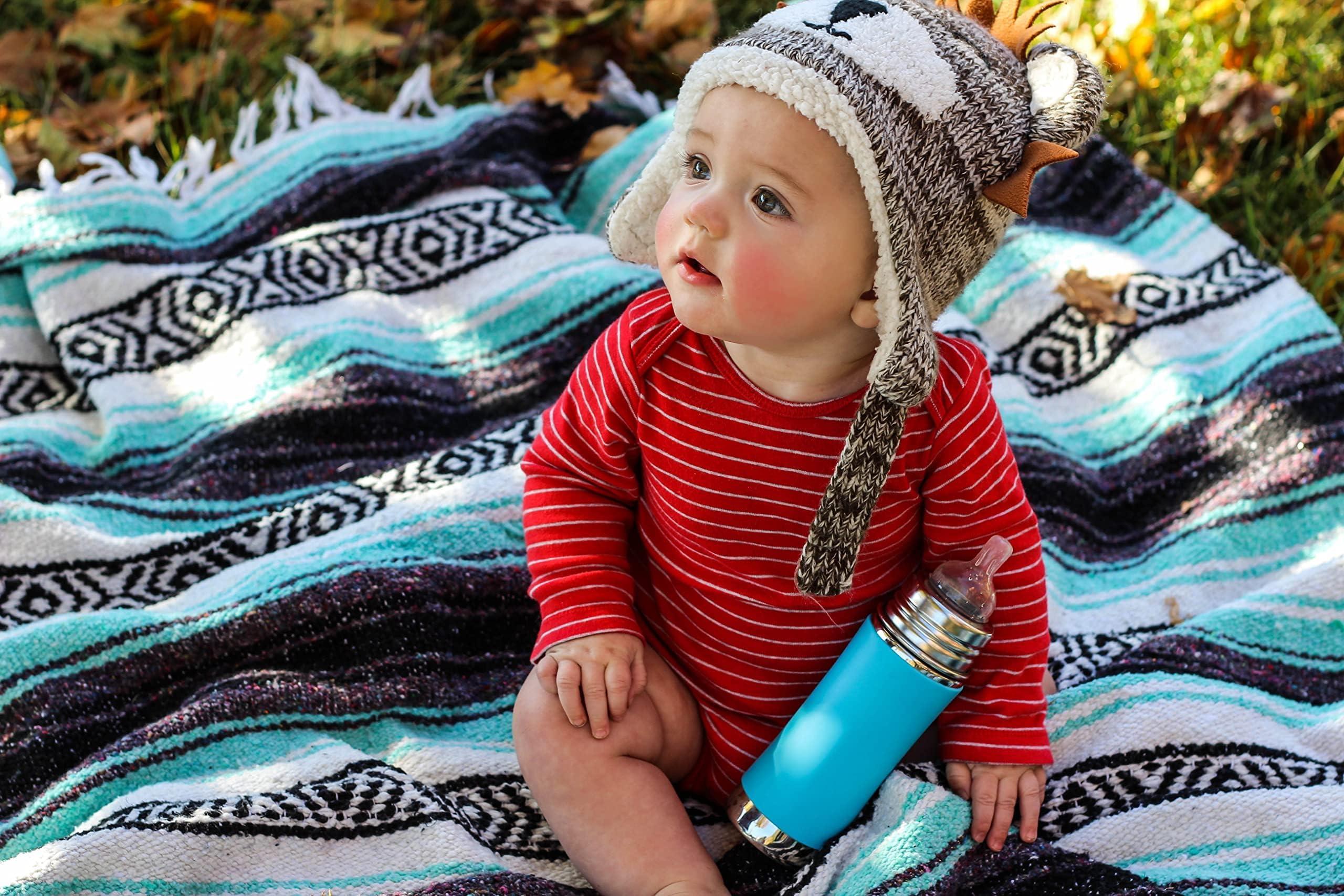 Pura Pura Kiki 7oz/200ml Stainless Steel Insulated Anti-Colic Infant Bottle w/Silicone Medium-Flow Nipple & Sleeve, 100% Plastic-Free, MadeSafe Certified, for Kids, Toddlers, Babies & Infant - Moss