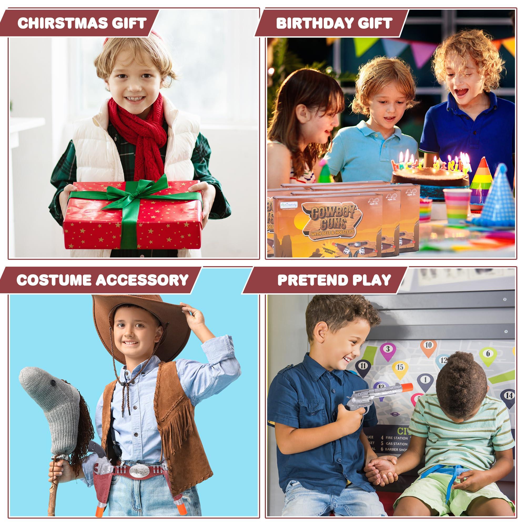 ArtCreativity ArtCreativity Cowboy Gun Belt and Holster Set Includes 2 Toy Guns with Sound, Toy Gun Holster, Brown Western Belt, and 6 Fake Bullets - Cowboy Costume Accessories for Boys Halloween Costume