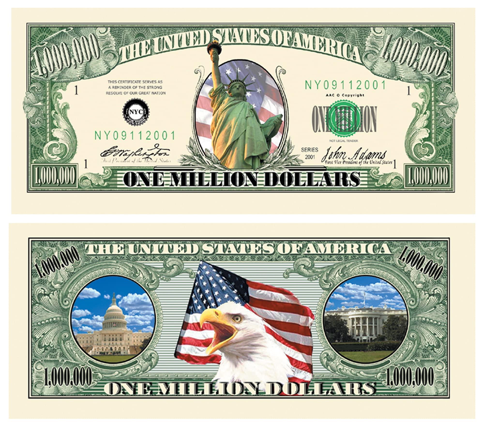 American Art Classics American Art Classics Pack of 250 - Million Dollar Bill Notes - Full Color Statue of Liberty Novelty Collectible Dollar Bills