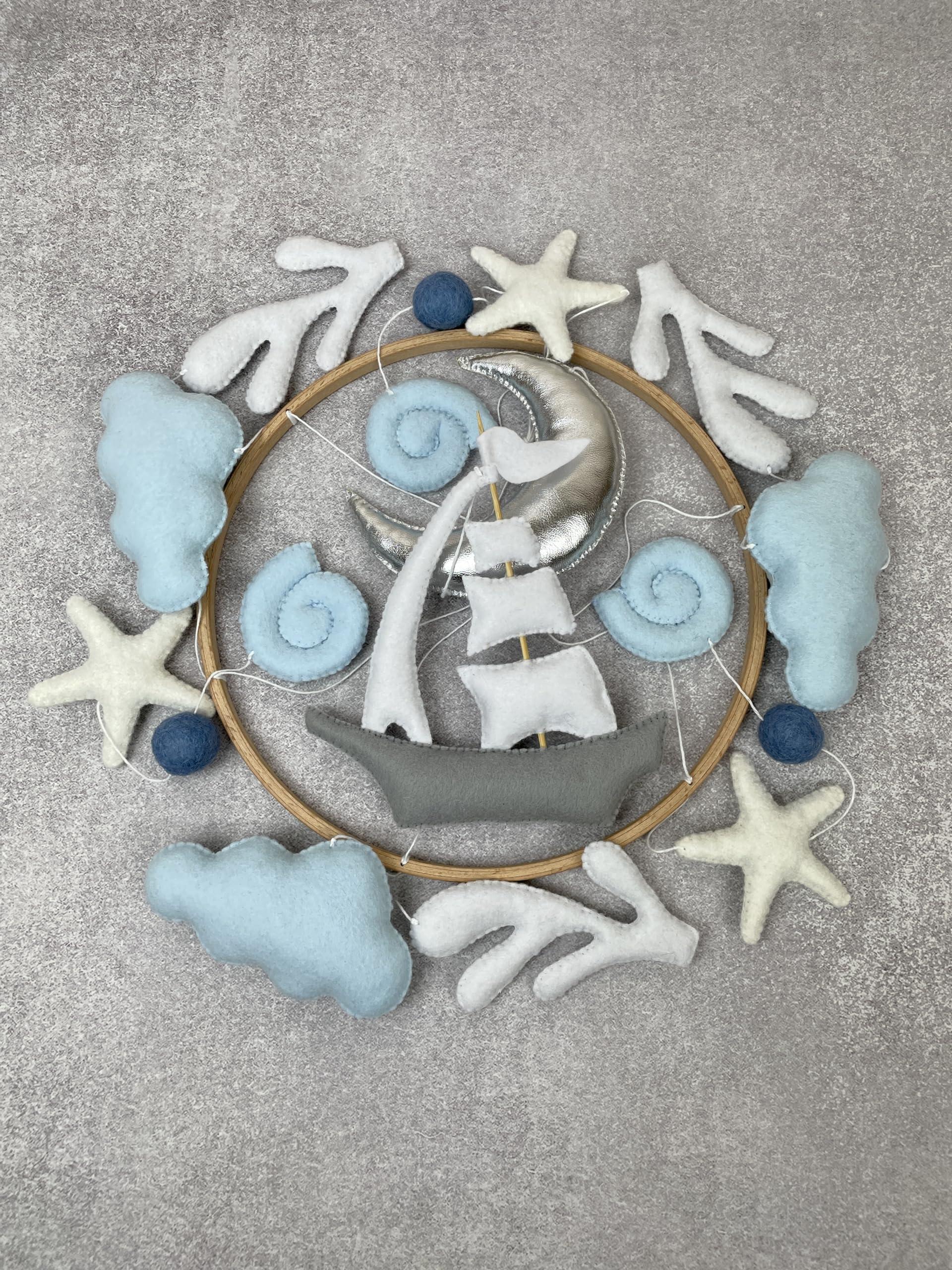 ToysCentral Basics Ocean baby mobile boy Ship mobile Crib baby mobile Nautical theme nursery decor Sea mobile Felt hanging mobile coastal