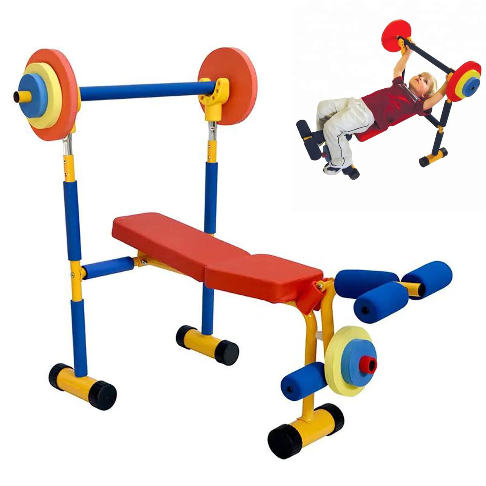 QBDGXFC QBDGXFC Children Fitness Equipment, Kids Barbell Toy Set, Kids Fitness Exercise Equipment, Weight Bench Adjustable Barbell, Bench and Leg Press, for Beginner Exercise, Boys and Girls